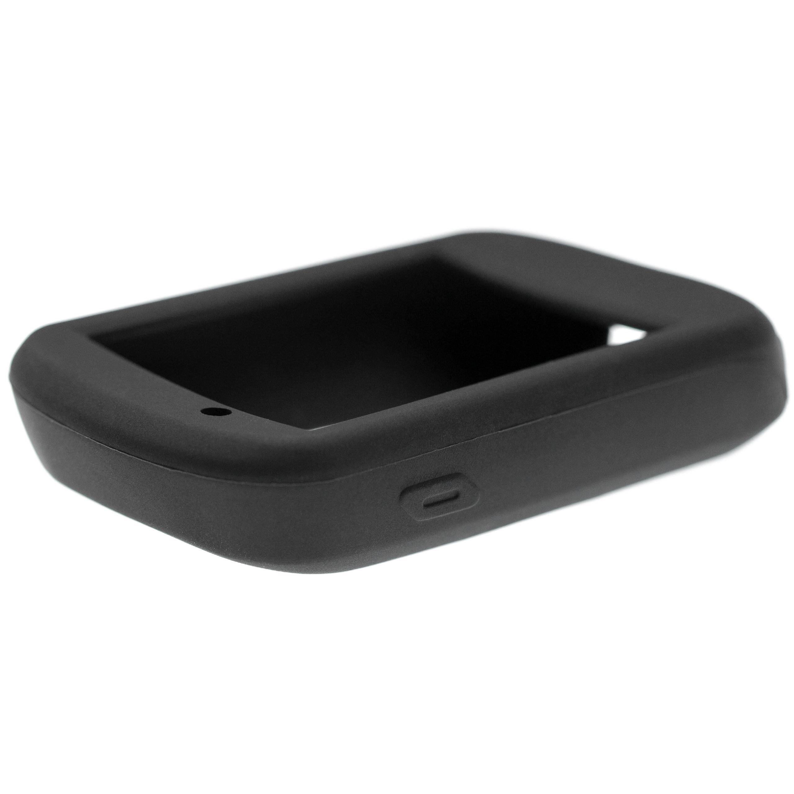 Ein matter schwarzer rechteckiger Schutzkoffer aus Silikon mit abgerundeten Kanten, entwickelt für ein kleines elektronisches Gerät, mit einer Öffnung oben.