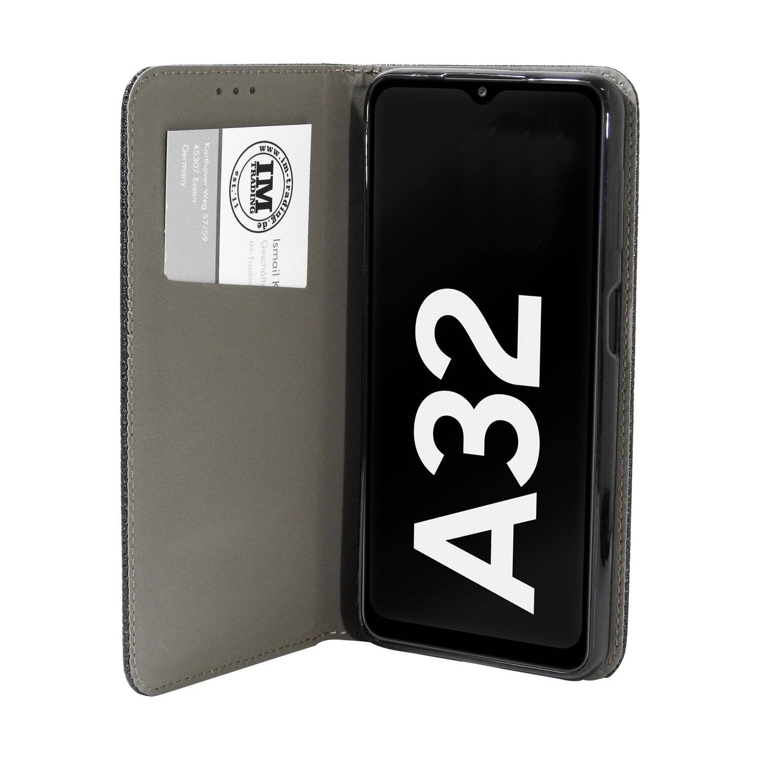 Buch Tasche "Smart" kompatibel mit SAMSUNG GALAXY A32 ( A325F ) 4G Handy Hülle mit Standfunktion, Kartenfach Schwarz