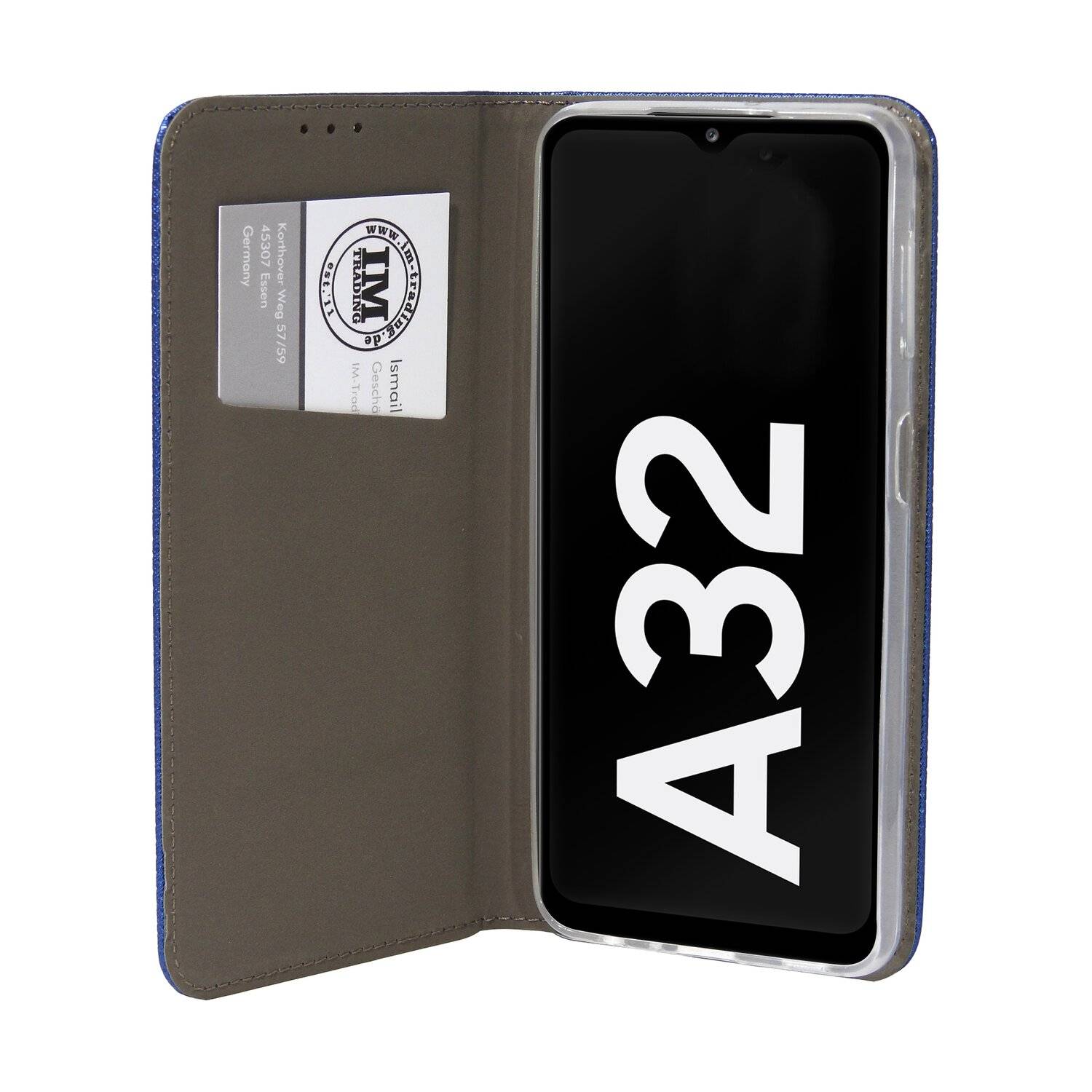 Buch Tasche "Smart" kompatibel mit SAMSUNG GALAXY A32 ( A325F ) 4G Handy Hülle mit Standfunktion, Kartenfach Blau