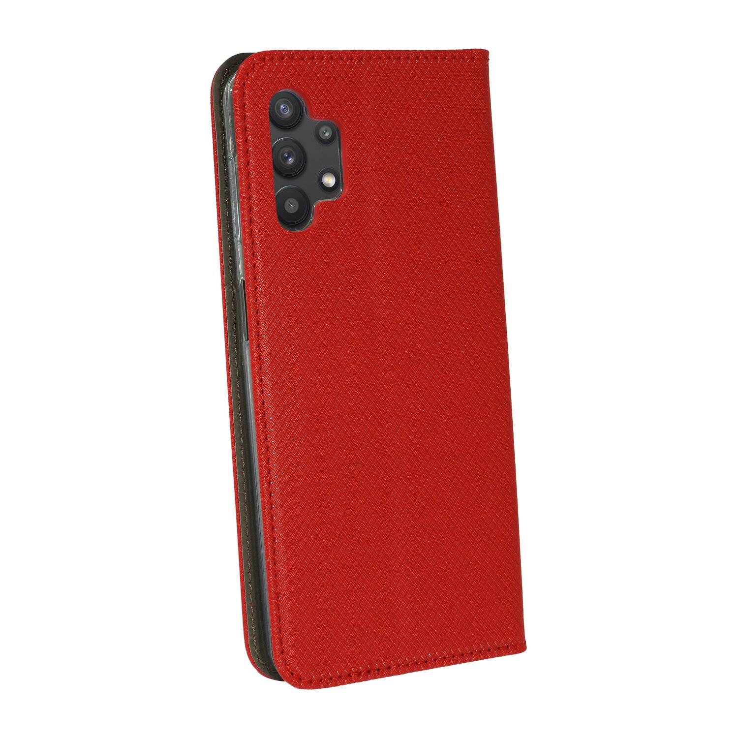 Buch Tasche "Smart" kompatibel mit SAMSUNG GALAXY A32 ( A325F ) 4G Handy Hülle mit Standfunktion, Kartenfach Rot