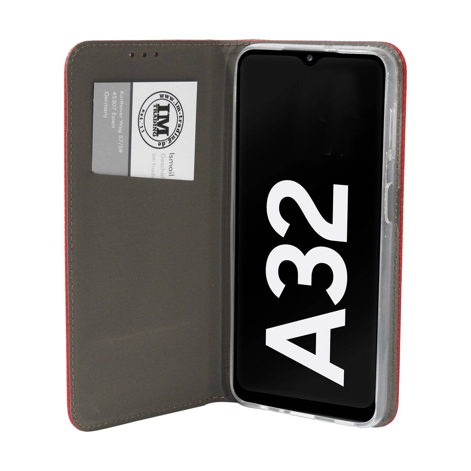 Buch Tasche "Smart" kompatibel mit SAMSUNG GALAXY A32 ( A325F ) 4G Handy Hülle mit Standfunktion, Kartenfach Rot
