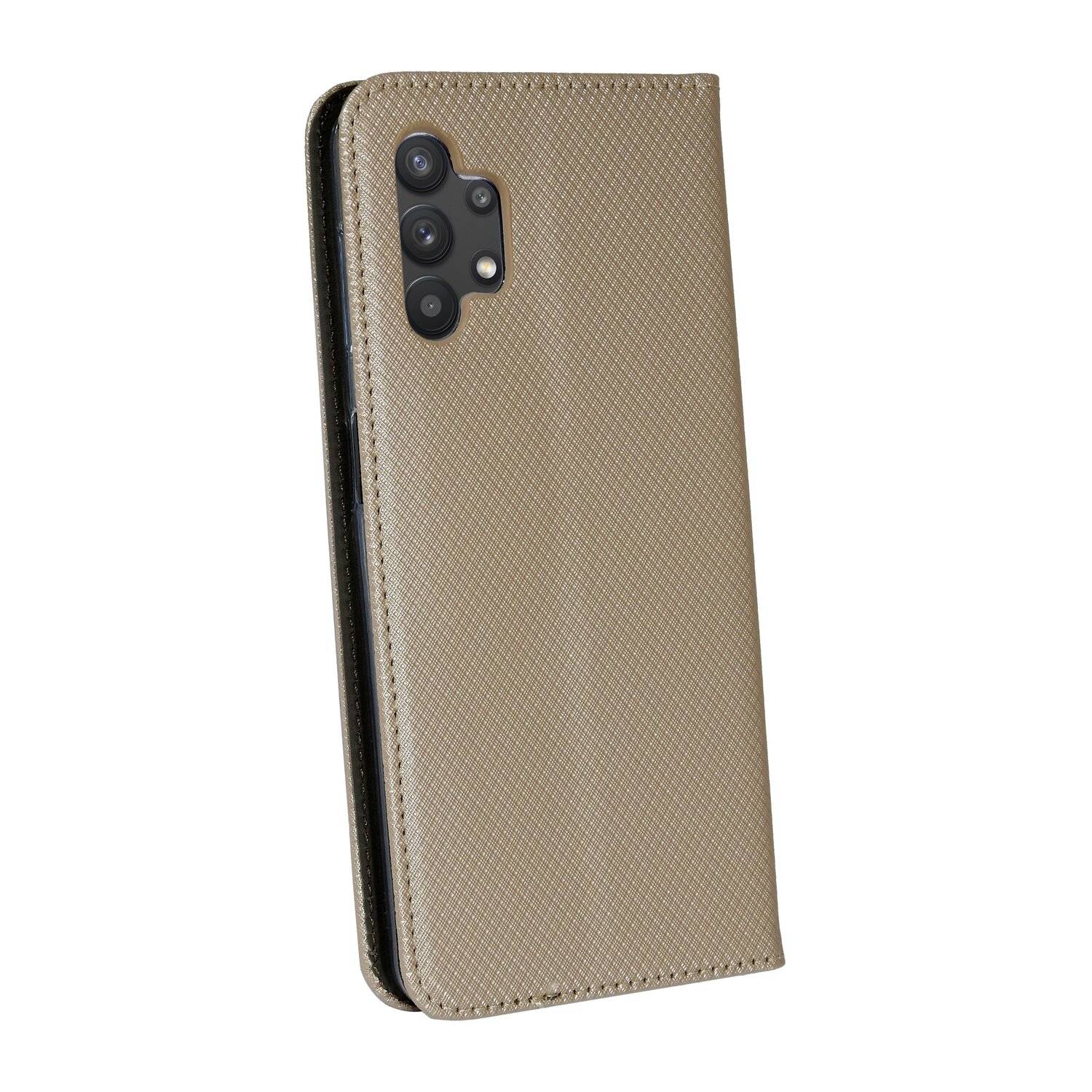Buch Tasche "Smart" kompatibel mit SAMSUNG GALAXY A32 ( A325F ) 4G Handy Hülle mit Standfunktion, Kartenfach Gold