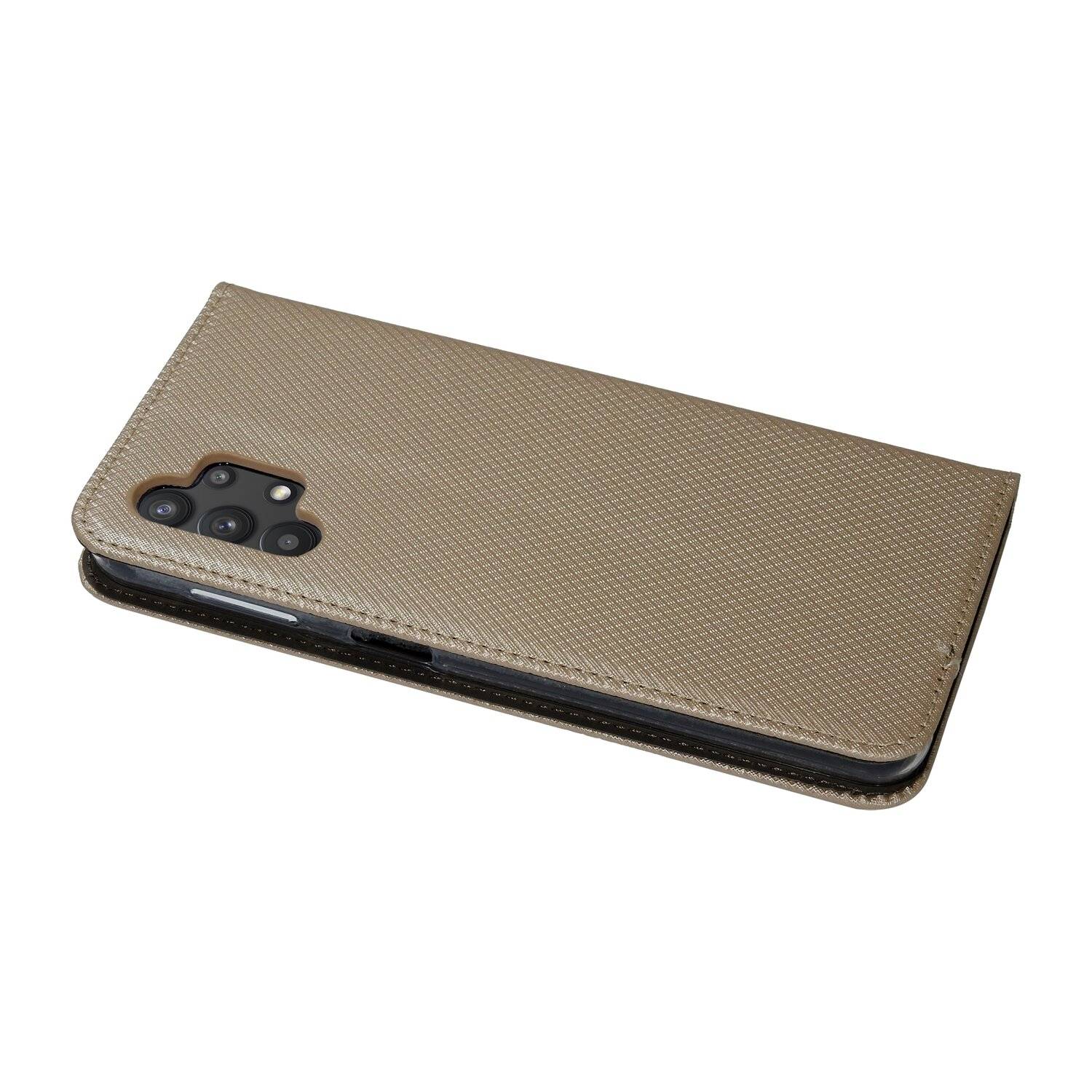 Buch Tasche "Smart" kompatibel mit SAMSUNG GALAXY A32 ( A325F ) 4G Handy Hülle mit Standfunktion, Kartenfach Gold