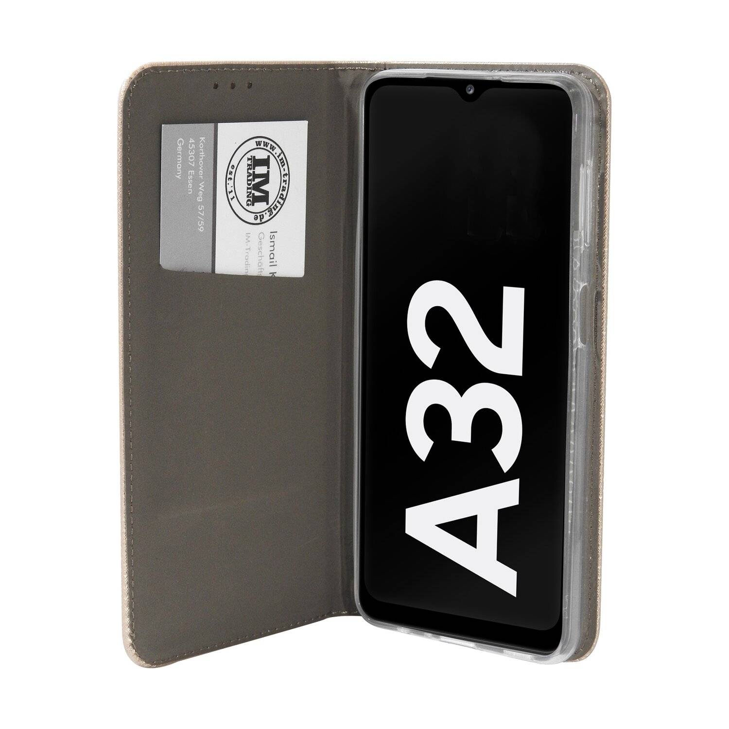Buch Tasche "Smart" kompatibel mit SAMSUNG GALAXY A32 ( A325F ) 4G Handy Hülle mit Standfunktion, Kartenfach Gold