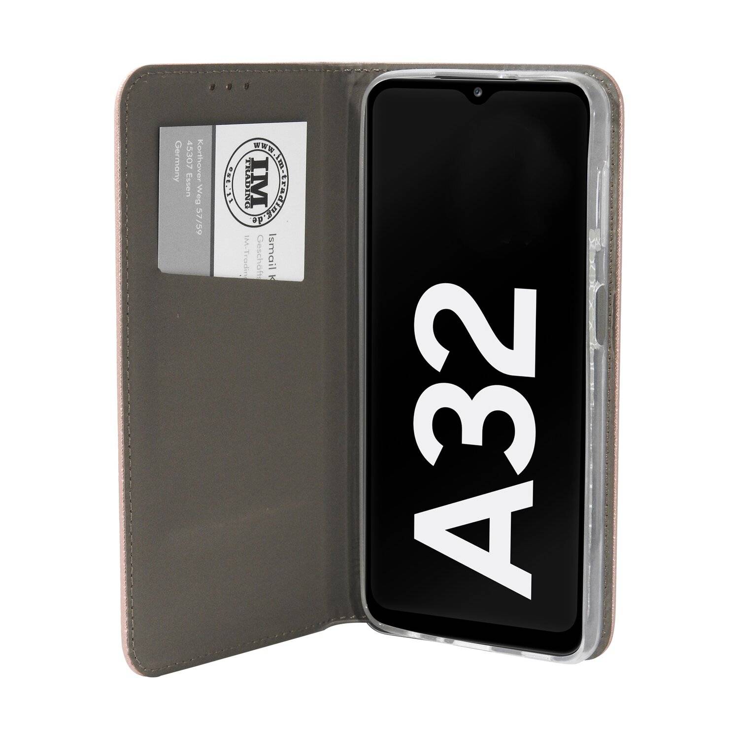 Buch Tasche "Smart" kompatibel mit SAMSUNG GALAXY A32 ( A325F ) 4G Handy Hülle mit Standfunktion, Kartenfach Rose