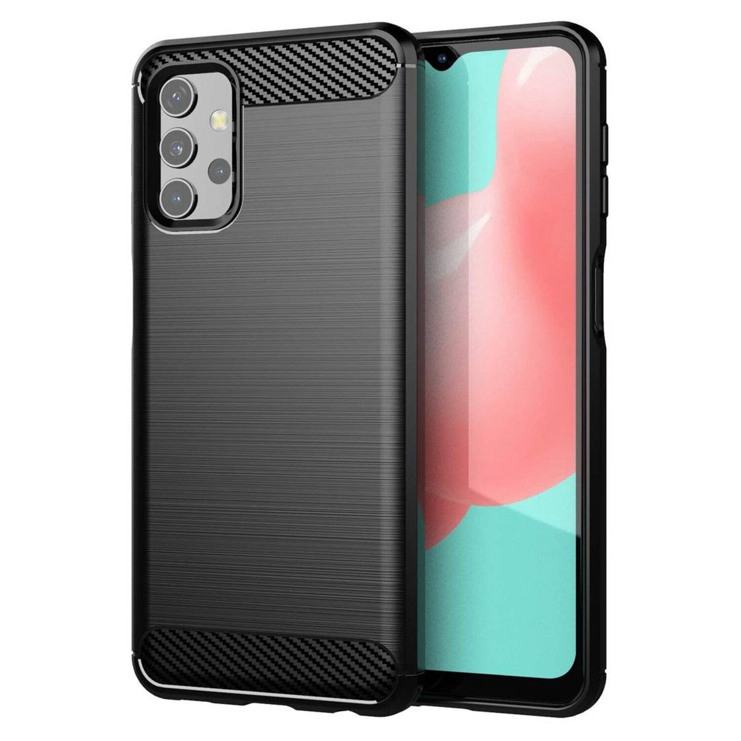 Silikon Hülle Bumper Carbon für SAMSUNG GALAXY A32 (A325F) 4G Case TPU Soft Handyhülle Cover Schutzhülle Schwarz