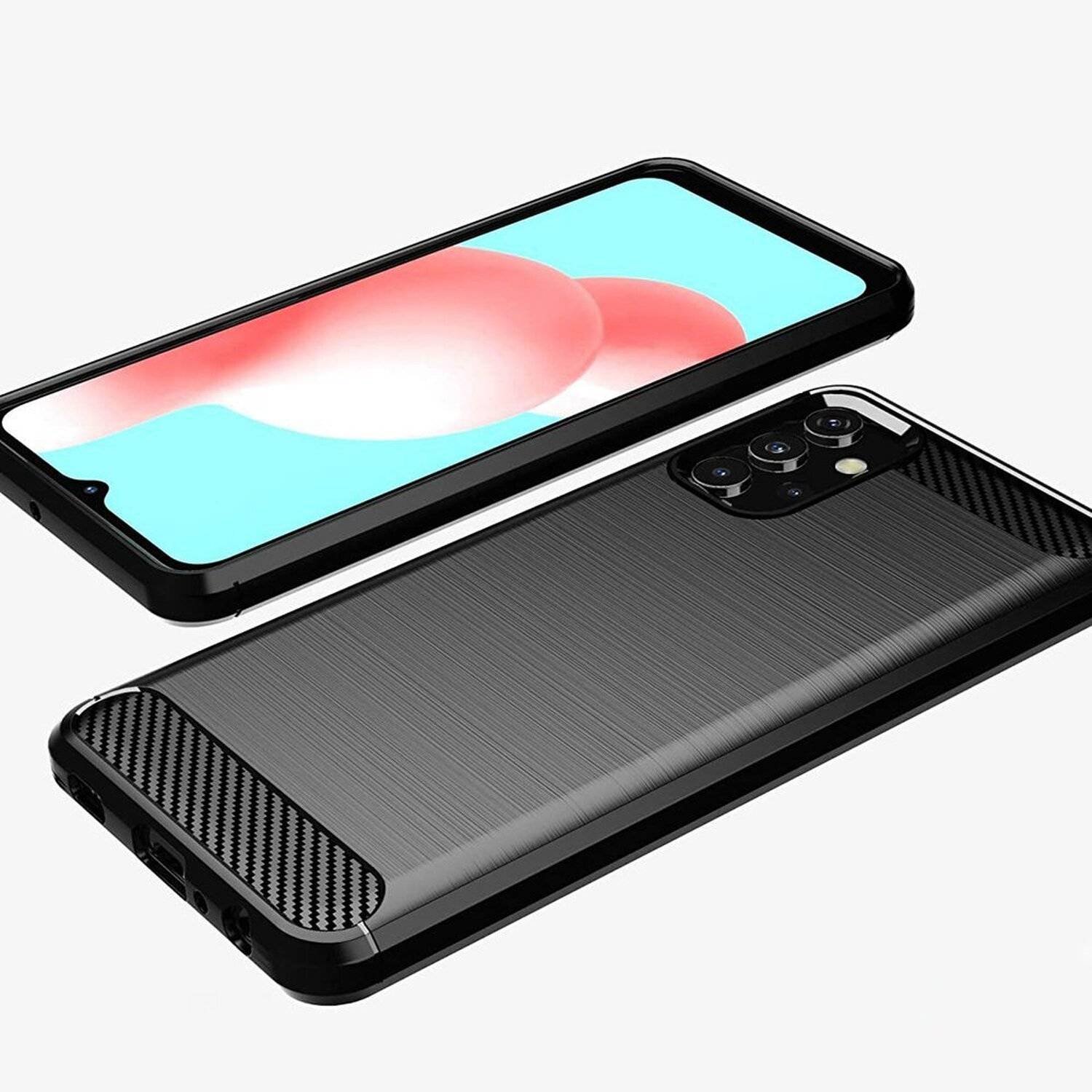 Silikon Hülle Bumper Carbon für SAMSUNG GALAXY A32 (A325F) 4G Case TPU Soft Handyhülle Cover Schutzhülle Schwarz