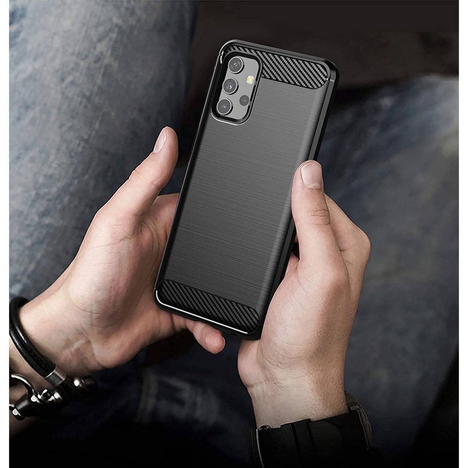 Silikon Hülle Bumper Carbon für SAMSUNG GALAXY A32 (A325F) 4G Case TPU Soft Handyhülle Cover Schutzhülle Schwarz