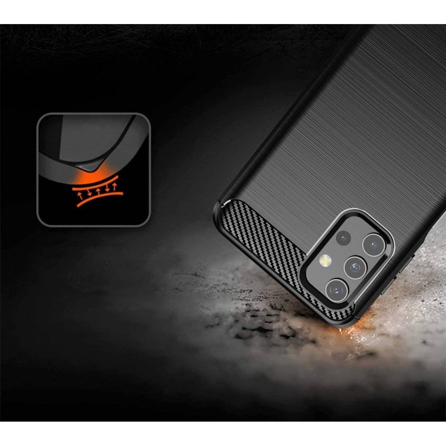 Silikon Hülle Bumper Carbon für SAMSUNG GALAXY A32 (A325F) 4G Case TPU Soft Handyhülle Cover Schutzhülle Schwarz