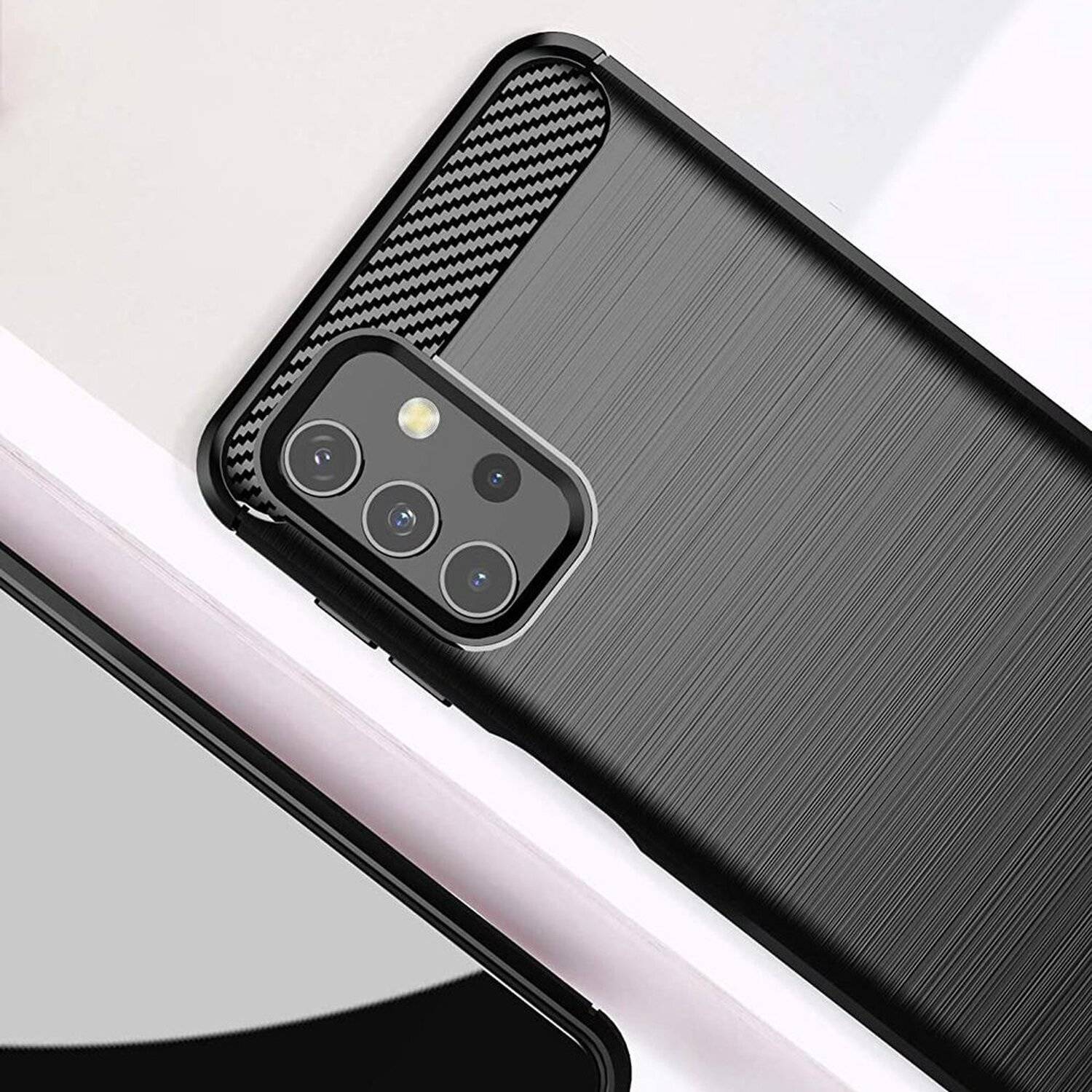Silikon Hülle Bumper Carbon für SAMSUNG GALAXY A32 (A325F) 4G Case TPU Soft Handyhülle Cover Schutzhülle Schwarz