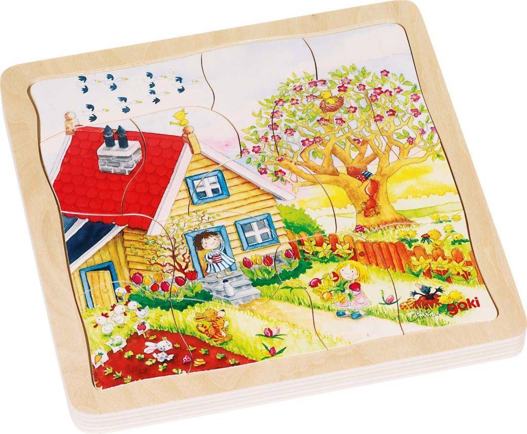 Schichtenpuzzle Jahreszeiten 20 x 20 x 1,5 cm, Holz, 4 Schichten, 54 Teile, per Stück
