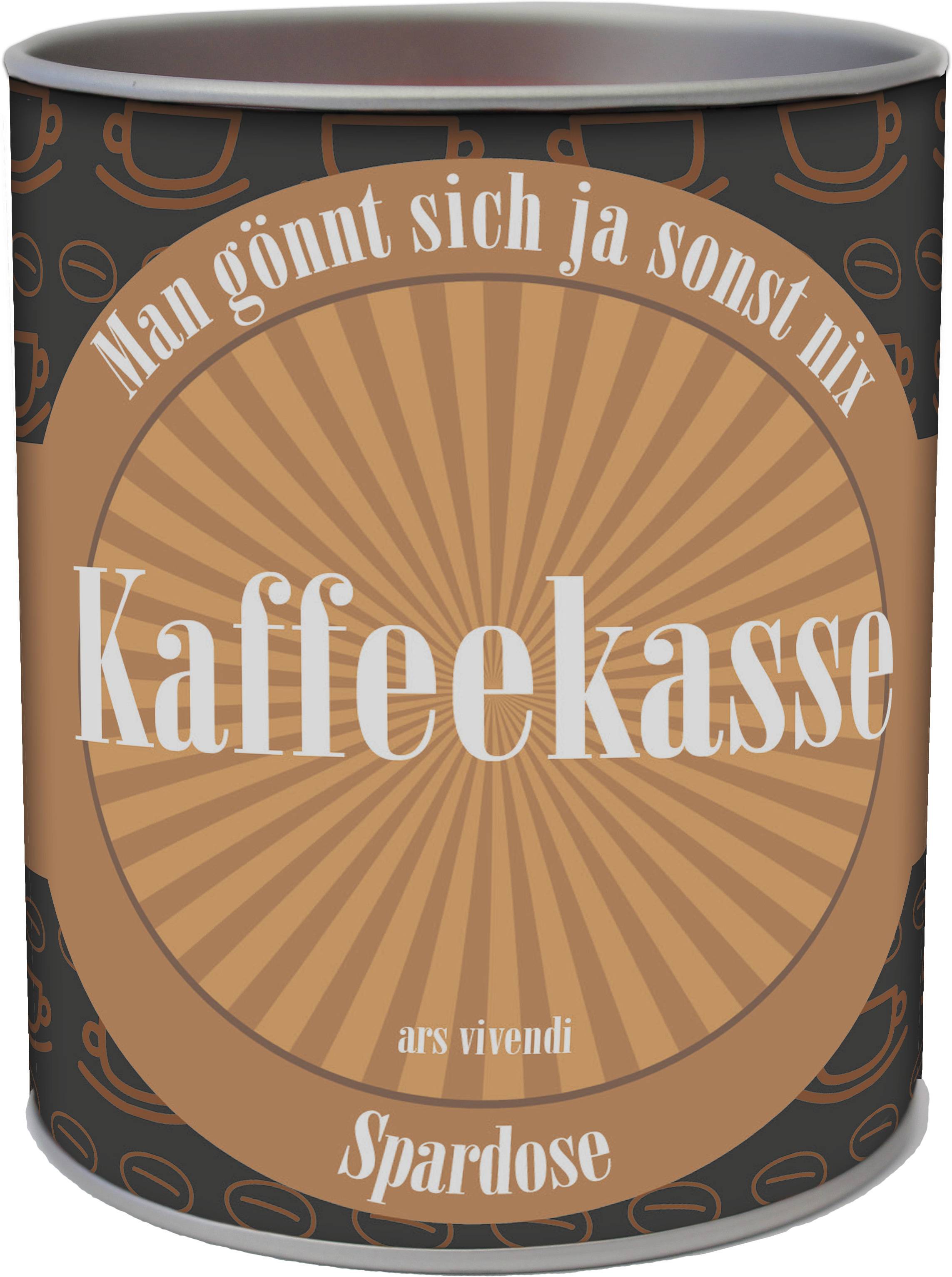 Spardose »Kaffeekasse« Man gönnt sich ja sonst nix, Runde Metalldose mit abnehmbarem Deckel, bedruckt, Maße: 10 x 8,5 cm