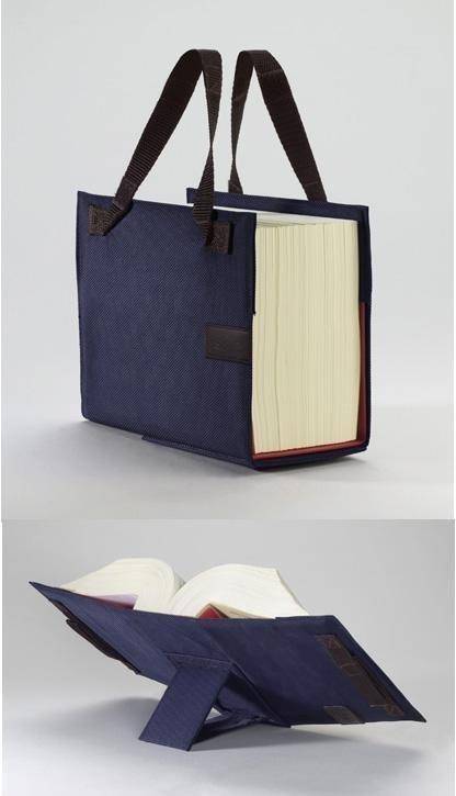 LexSkin blau, Buchhüllen-Tasche Buchhülle mit integrierter Buchstütze und Trageriemen in Material Nylon/Leder, Farbe blau