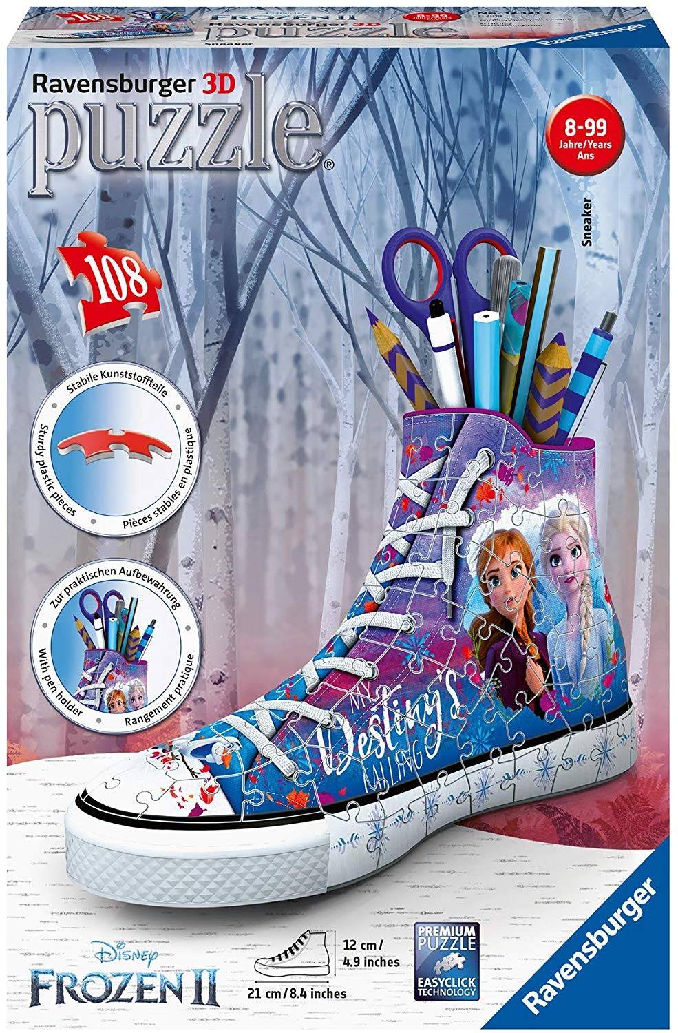 Ravensburger 12121 - Disney Frozen II, Sneaker, Die Eiskönigin, 3D-Puzzle, 108 Teile Erlebe Puzzeln in der 3. Dimension