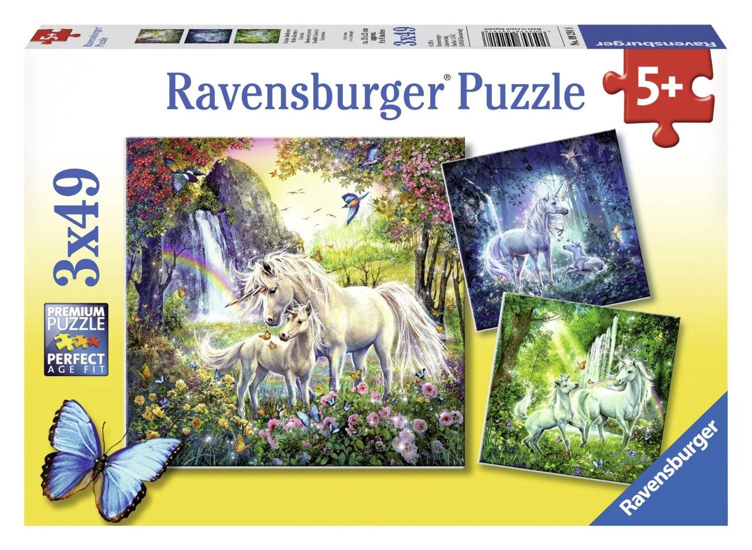 Ravensburger 09291 - Schöne Einhörner, 3x49 Teile Puzzle Premium Puzzle, 3 x 49 Teile, Mit Mini-Poster, Perfect Age Fit