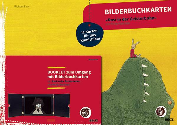 Bilderbuchkarten Rosi in der Geisterbahn von Philip Waechter 12 Karten für das Kamishibai, Booklet zum Umgang mit Bilderbuchkarten