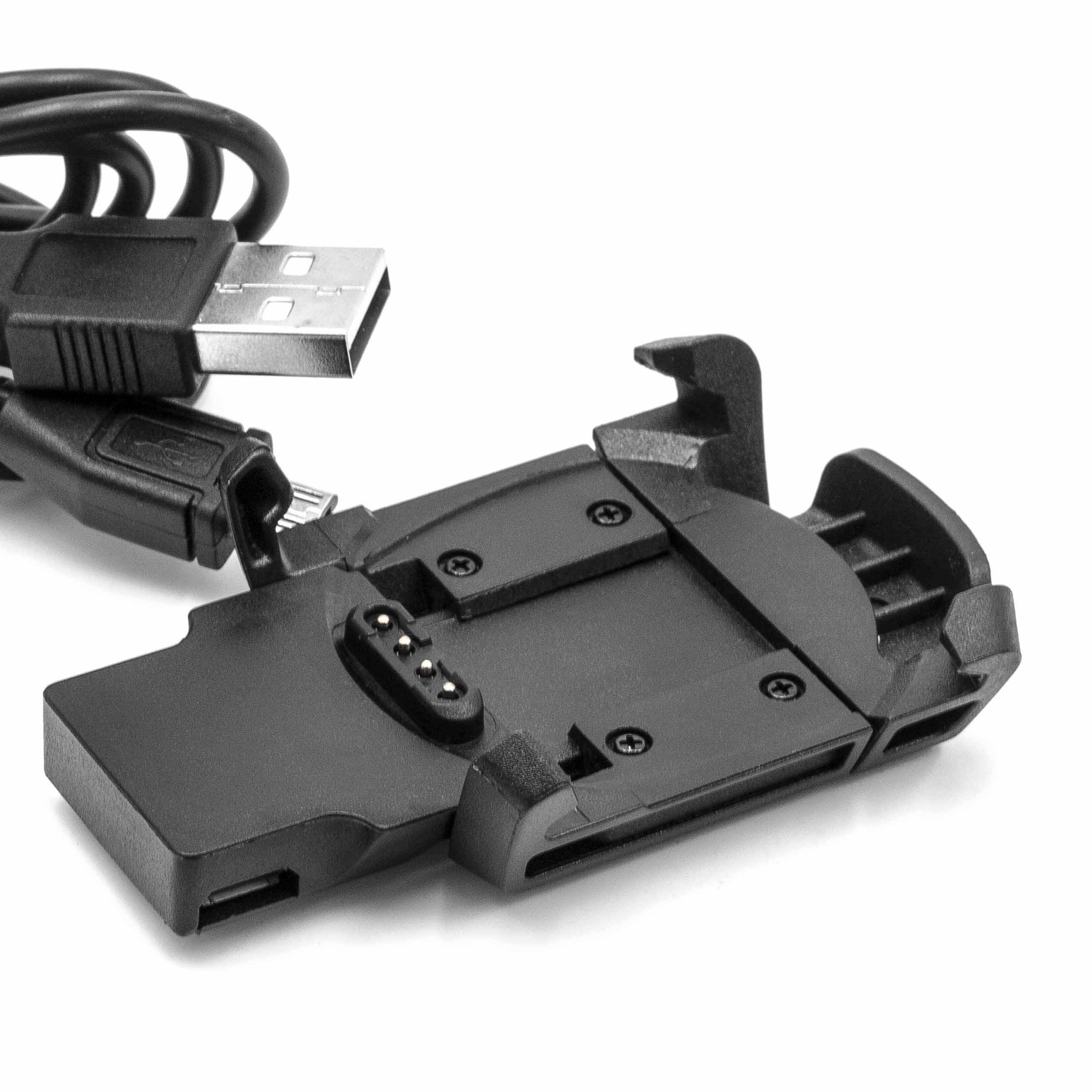 vhbw USB Ladekabel kompatibel mit Garmin Descent MK1 Smartwatch Fitnesstracker - Ladestation Schwarz, 100 cm