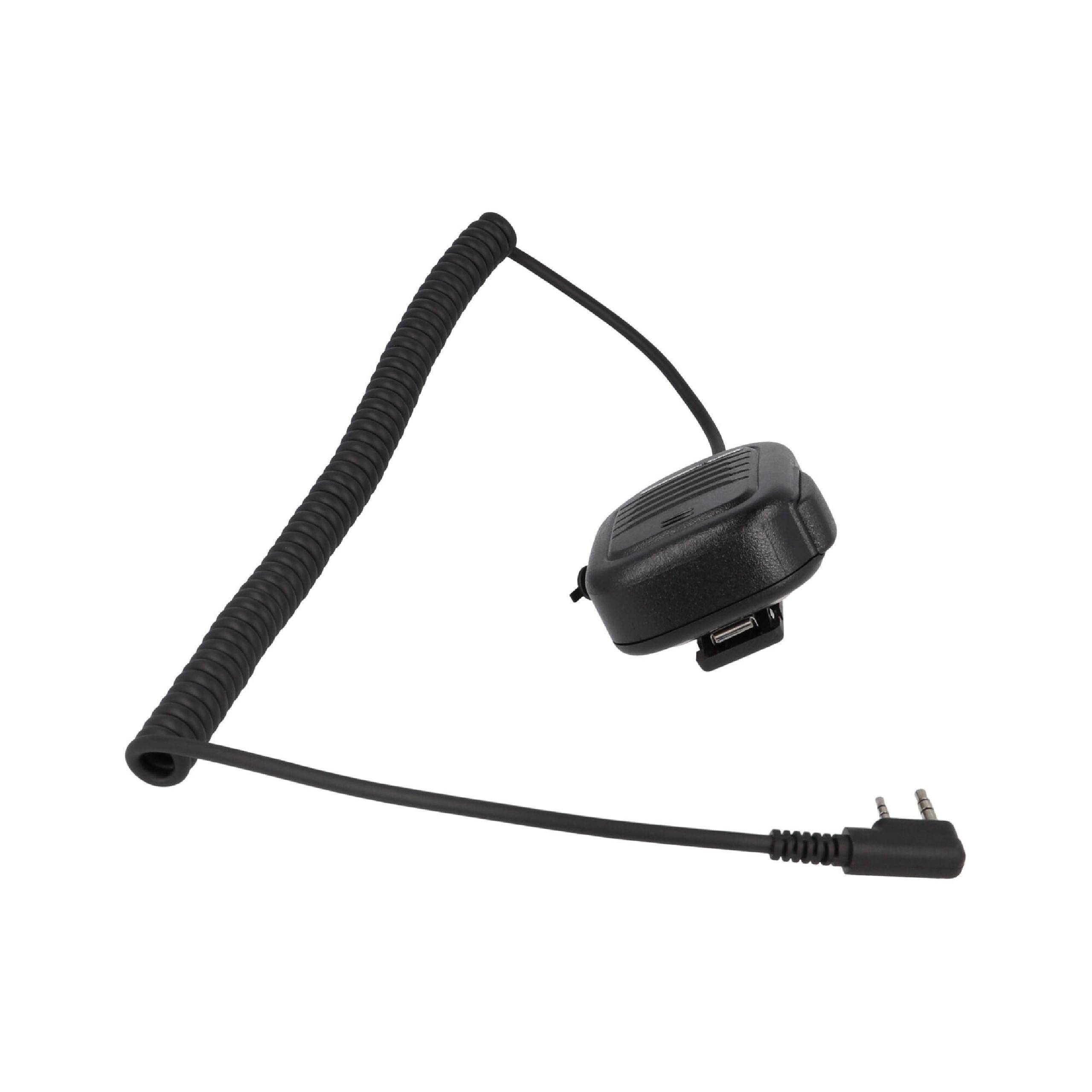 Tragbares Funksprechgerät-Mikrofon mit Spiralkabel und Dual-Pin-Stecker.