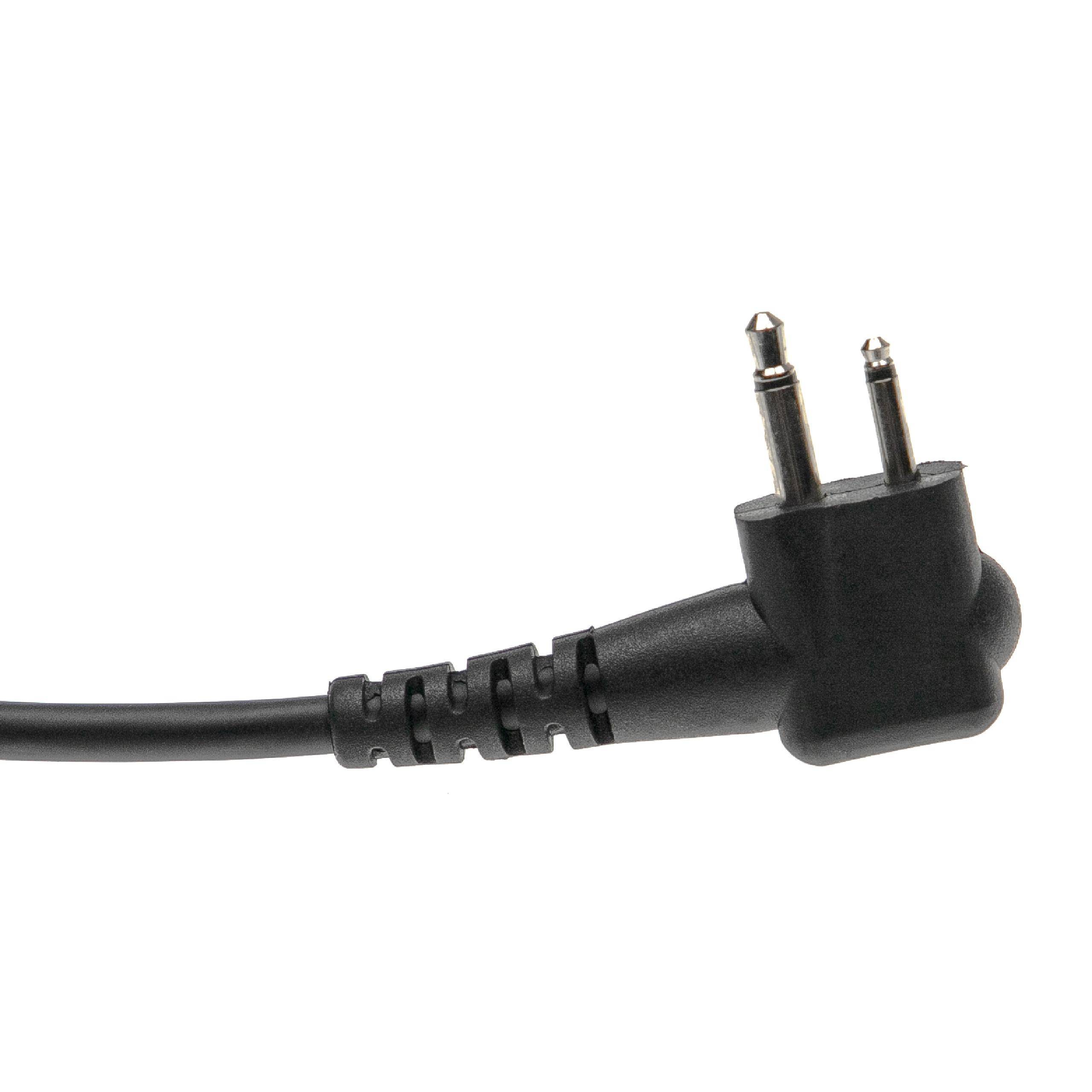 Ein zweipoliger Stecker mit einem kurzen schwarzen Kabel, konzipiert für spezialisierte elektronische Verbindungen oder Geräte.