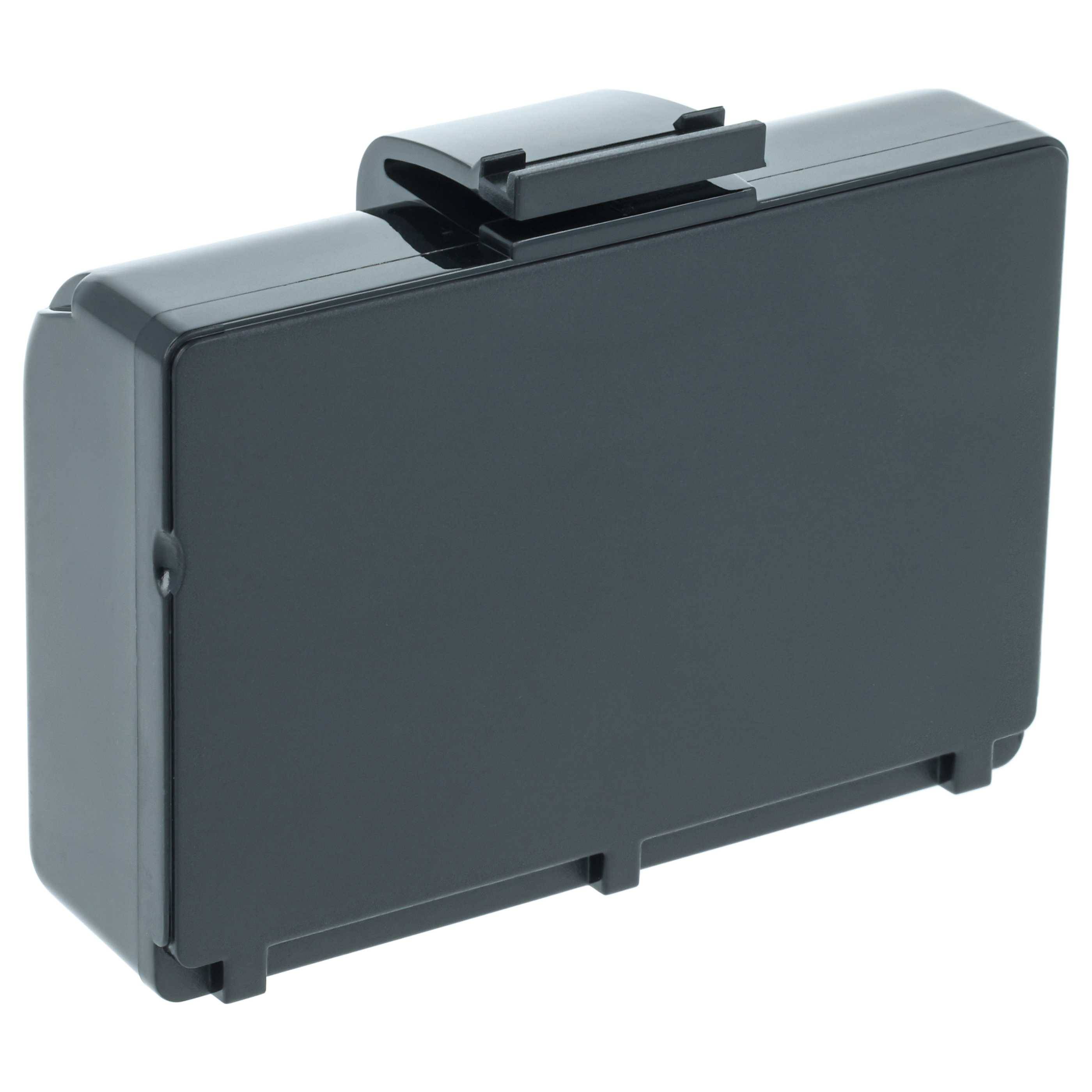 Ein schwarzes rechteckiges Batteriepaket mit einer Klammer oben, das für einfache Befestigung an elektronischen Geräten ausgelegt ist.