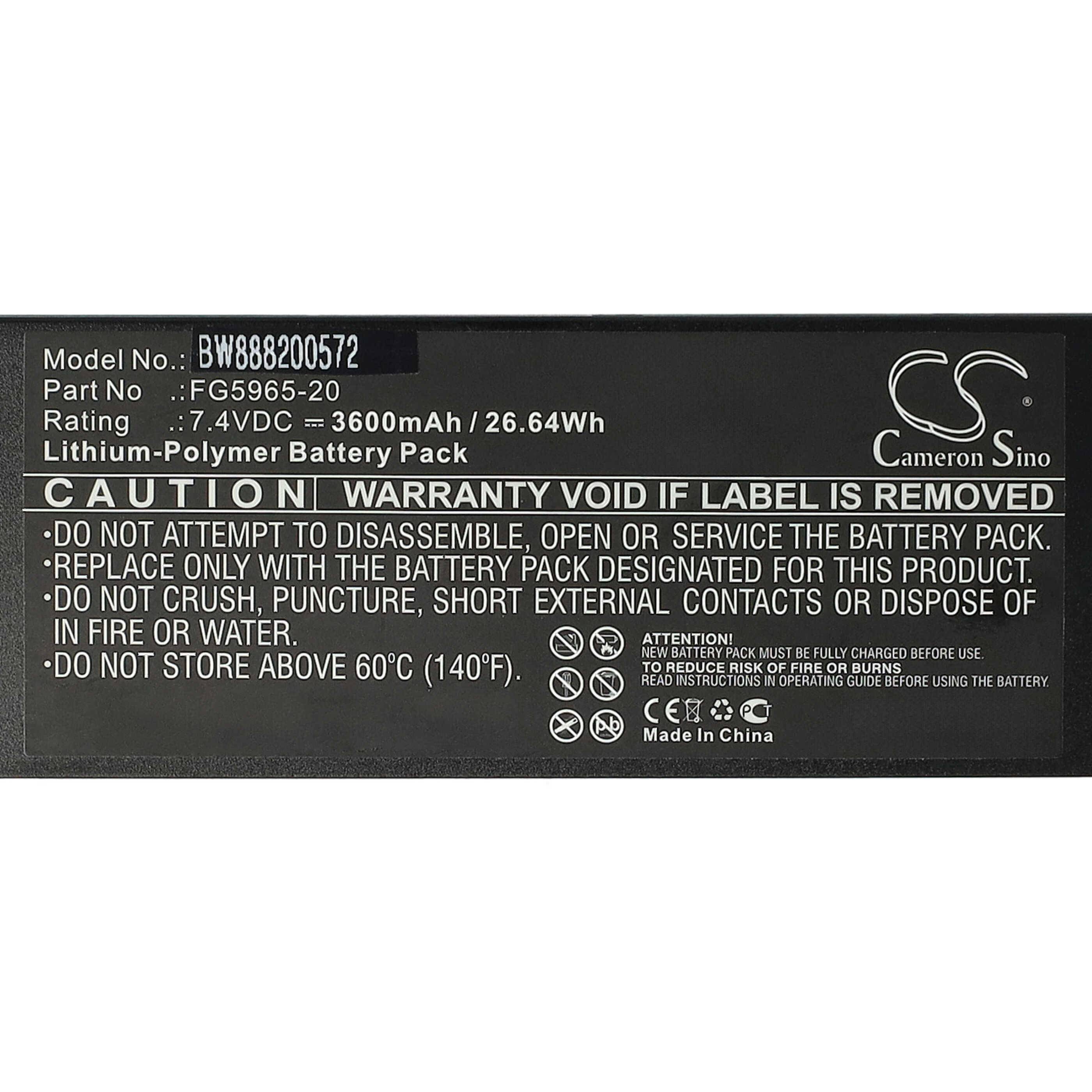 vhbw Akku kompatibel mit AMX MVP-8400i, MVP-8400 Modero ViewPoint Wireless Touchpad (3600 mAh, 7,4 V, Li-Polymer)