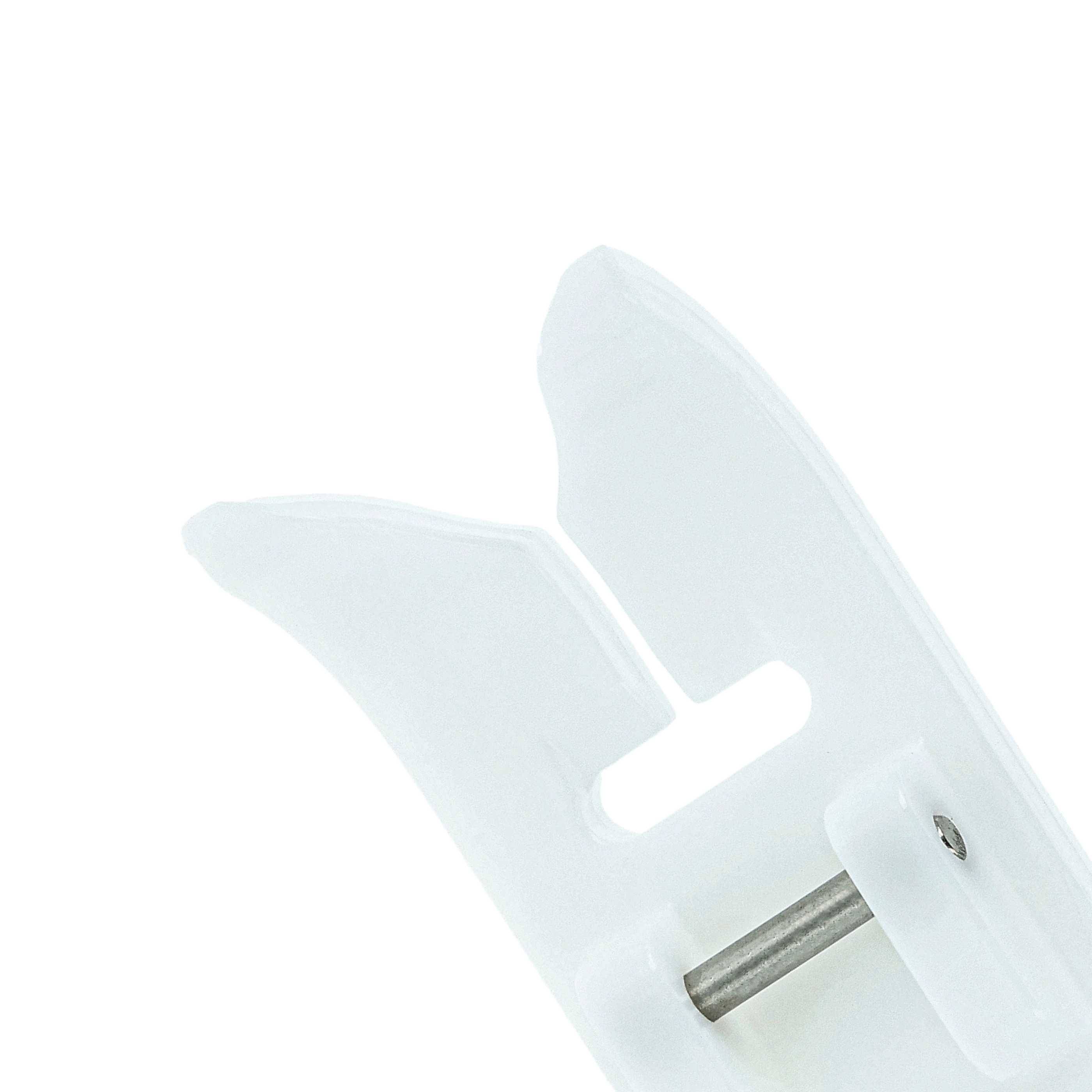 Eine Nahaufnahme eines weißen Bleistiftspitzers mit einer einzelnen Metallklinge, der für die Verwendung mit Bleistiften in Standardgröße konzipiert ist.