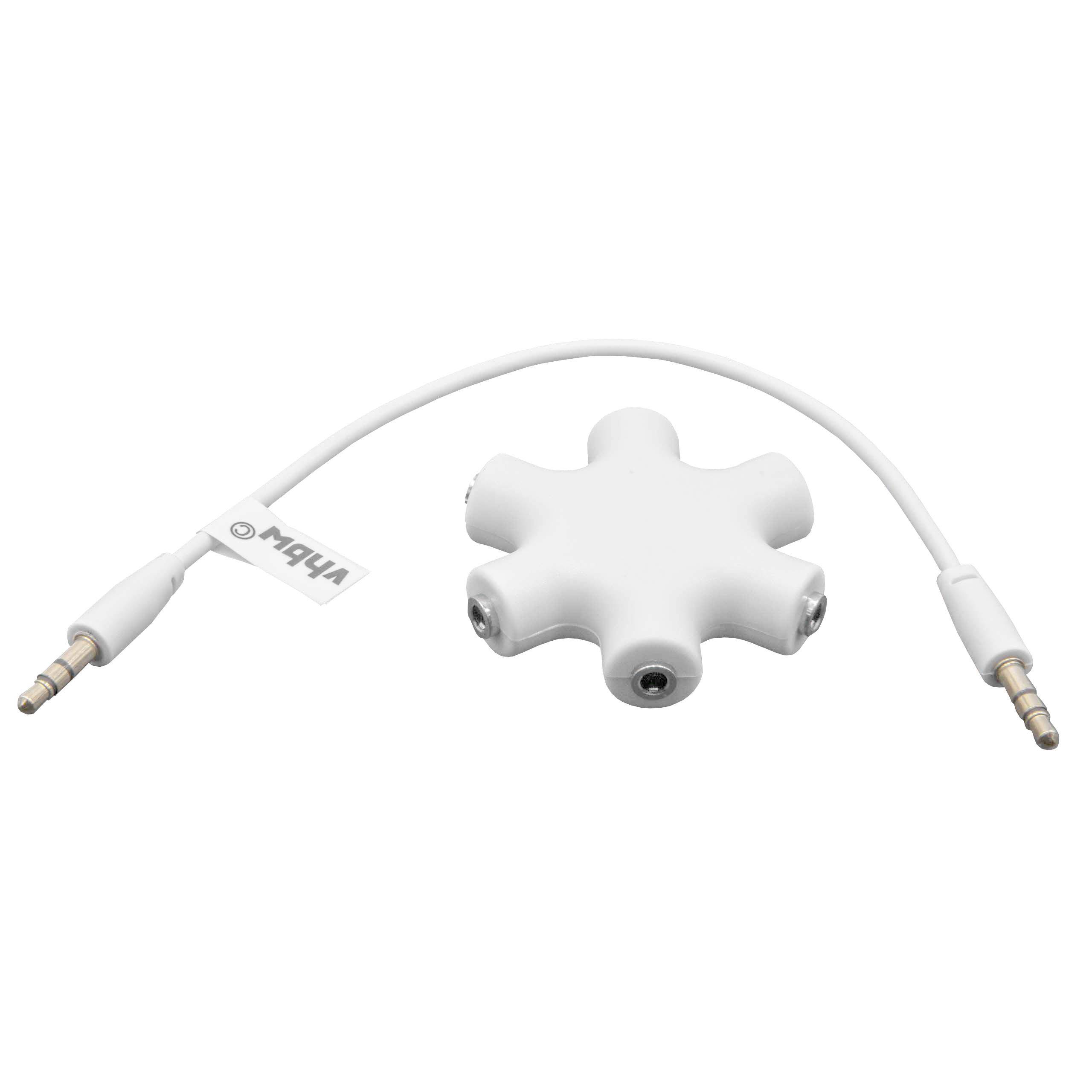 vhbw Audio Splitter Verteiler 6-fach Klinkenverteiler AUX für Kopfhörer, Boxen, Tablet - Weiß