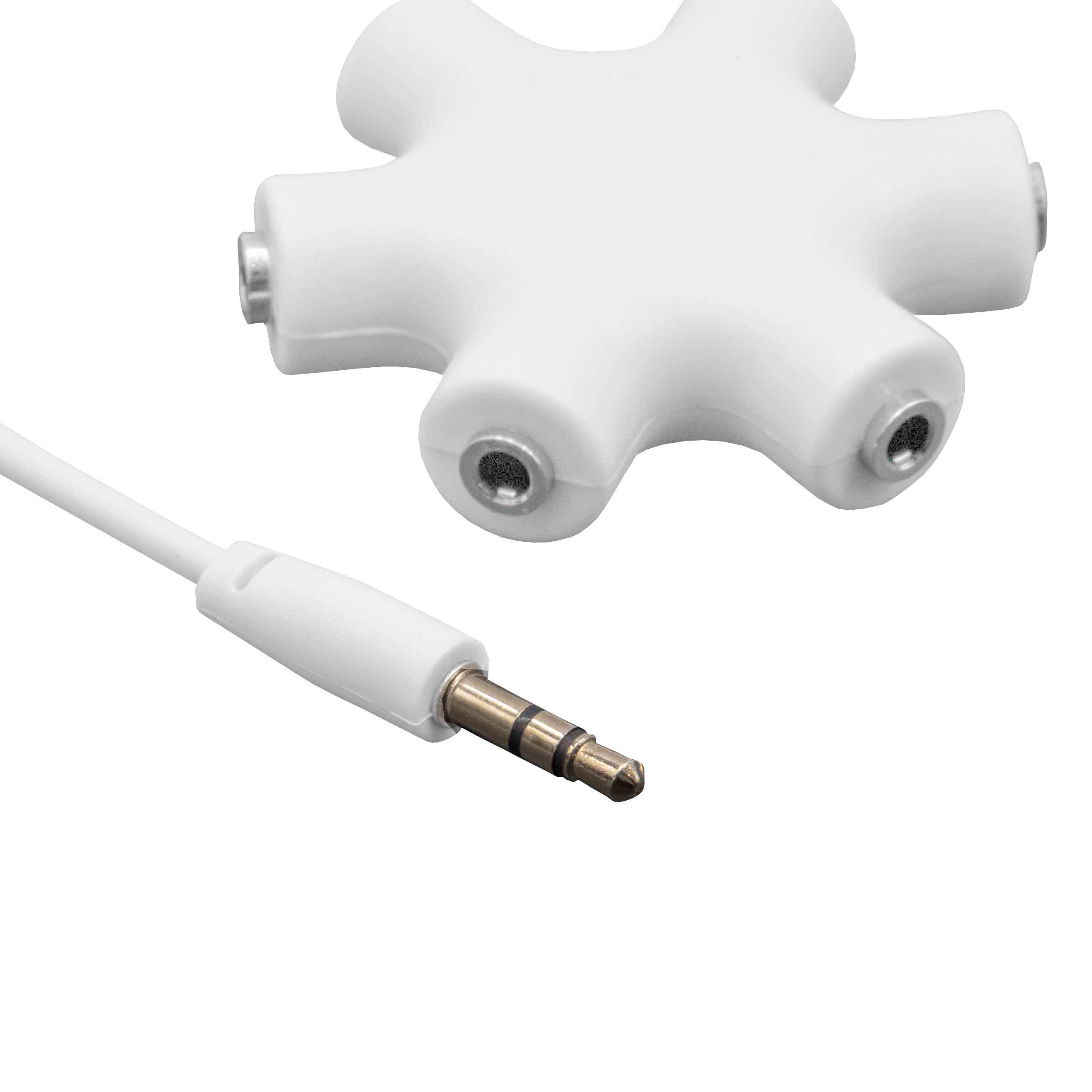 vhbw Audio Splitter Verteiler 6-fach Klinkenverteiler AUX für Kopfhörer, Boxen, Tablet - Weiß