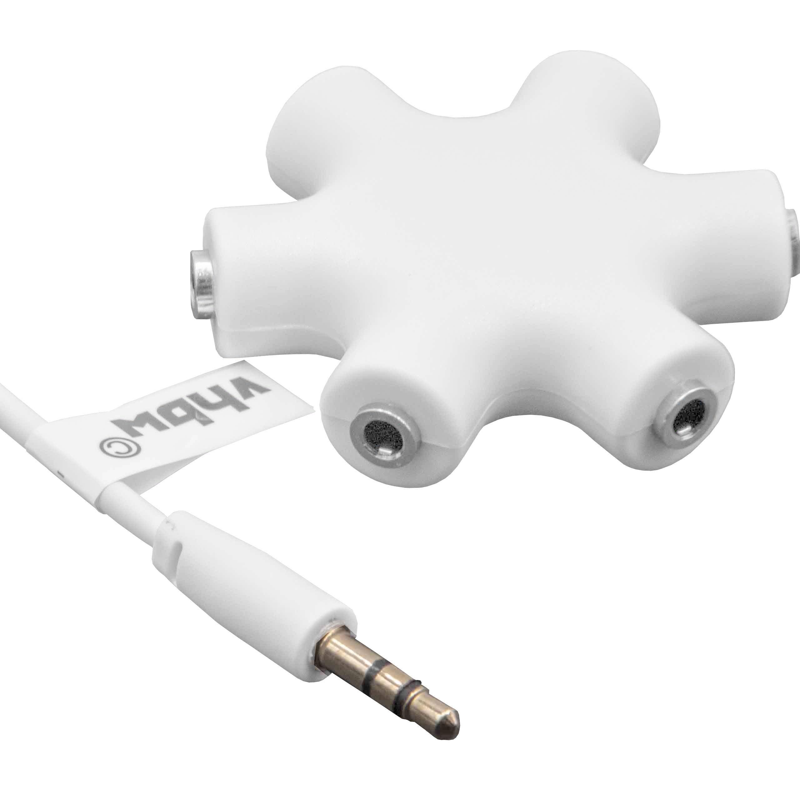 vhbw Audio Splitter Verteiler 6-fach Klinkenverteiler AUX für Kopfhörer, Boxen, Tablet - Weiß