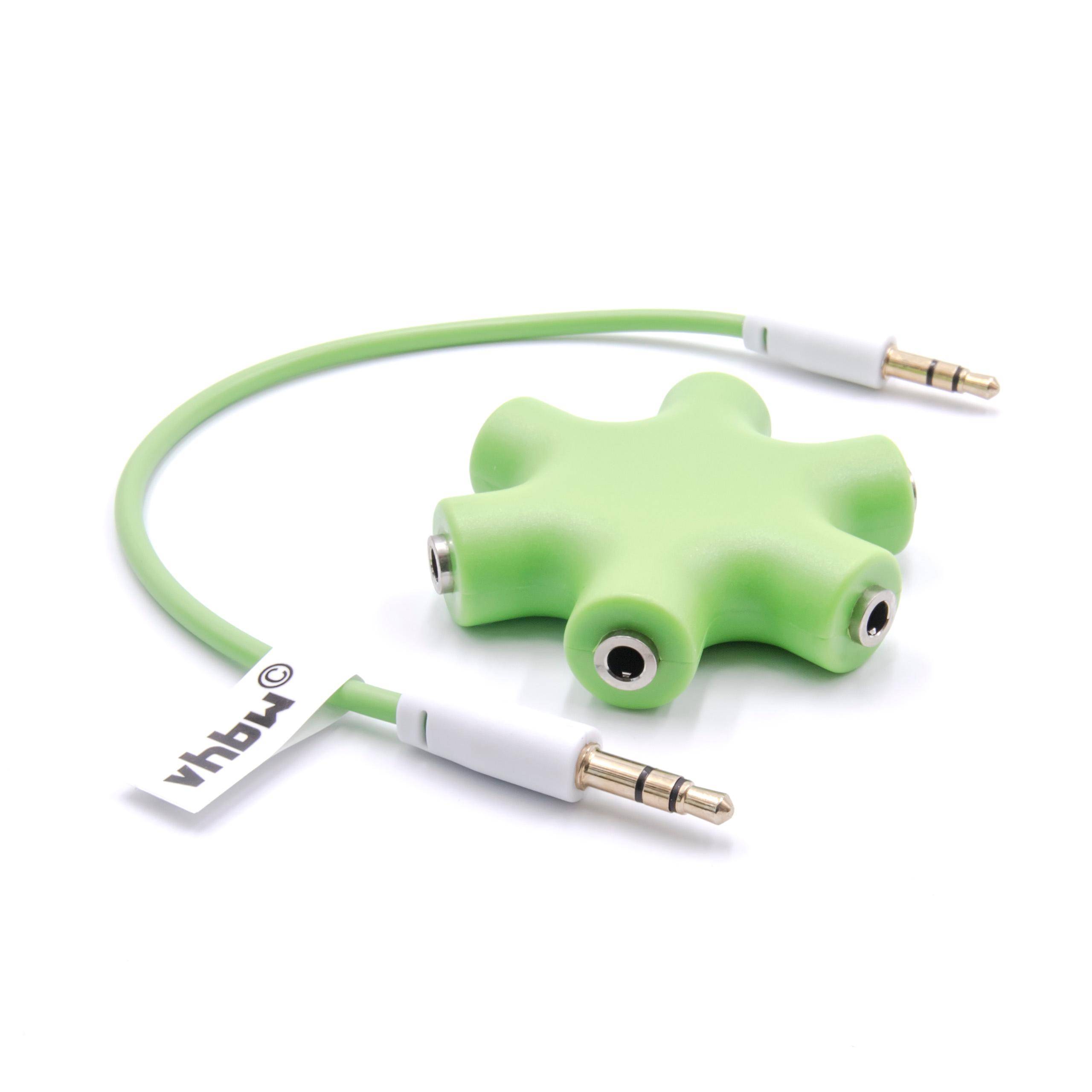 vhbw Audio Splitter Verteiler 6-fach Klinkenverteiler AUX für Kopfhörer, Boxen, Tablet - Grün