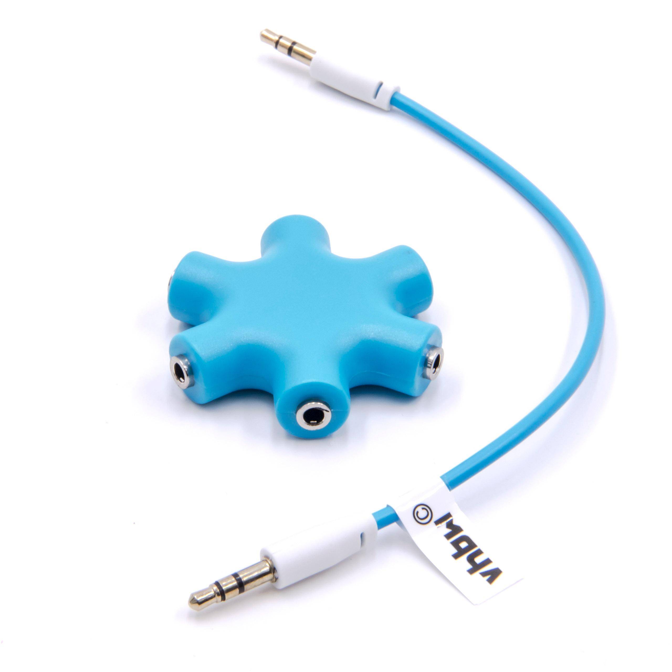 vhbw Audio Splitter Verteiler 6-fach Klinkenverteiler AUX für Kopfhörer, Boxen, Tablet - Blau