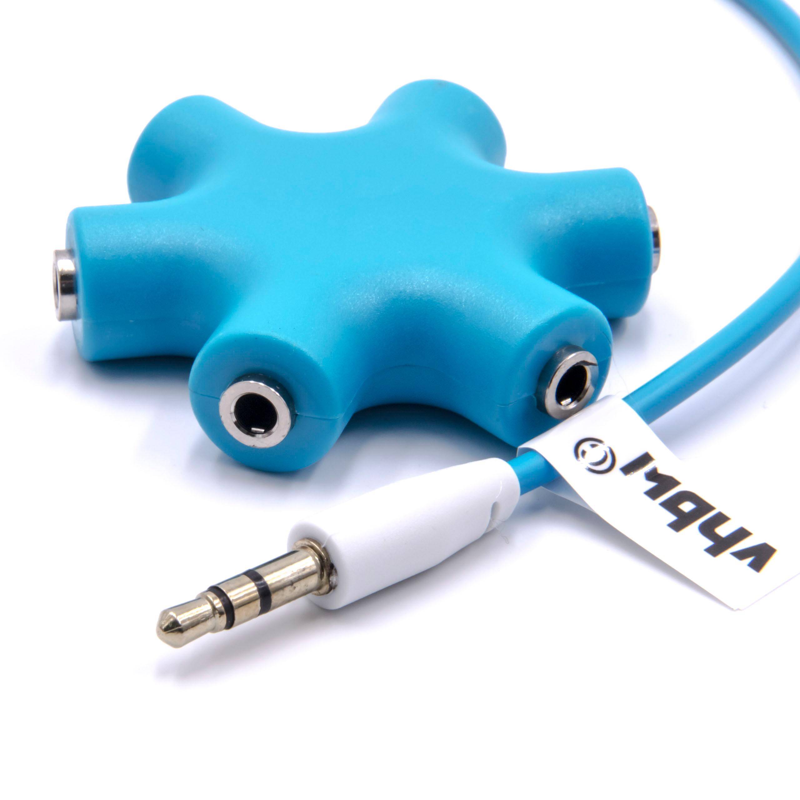vhbw Audio Splitter Verteiler 5-fach Klinkenverteiler AUX blau kompatibel mit Kopfhörer, Boxen, Tablet