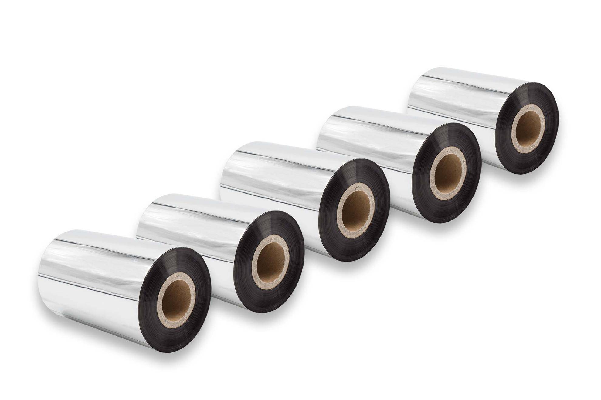 vhbw 5x Thermotransfer-Band kompatibel mit Godex EZ-1100 Plus, EZ-2200 Plus Drucker Etikettendrucker, Wischfest, 100 mm x 300 m, Wachs-Plus Schwarz
