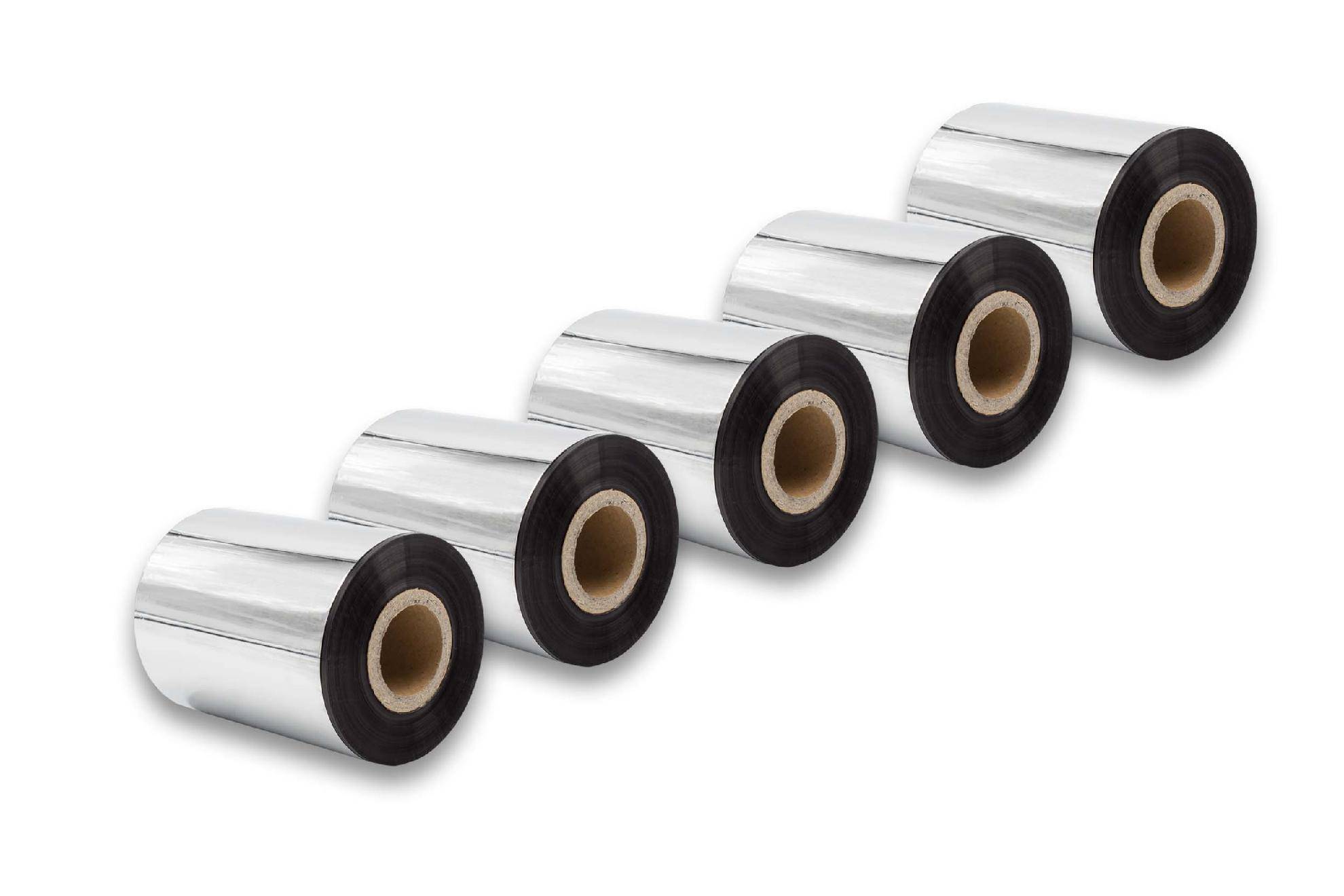 vhbw 5x Thermotransfer-Band kompatibel mit TSC TTP-384M Drucker Etikettendrucker, Wischfest, 80 mm x 300 m, Wachs-Plus Schwarz