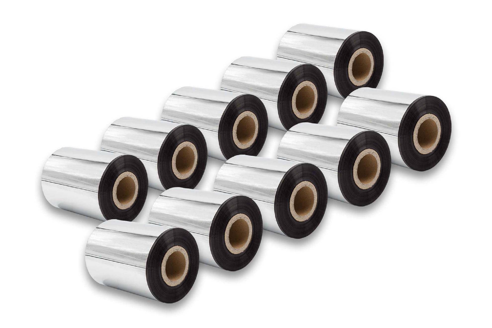 vhbw 10x Thermotransfer-Band kompatibel mit Zebra ZT230, ZT220, ZT200-Serie Drucker Etikettendrucker, Wischfest, 80 mm x 300 m, Wachs-Plus Schwarz