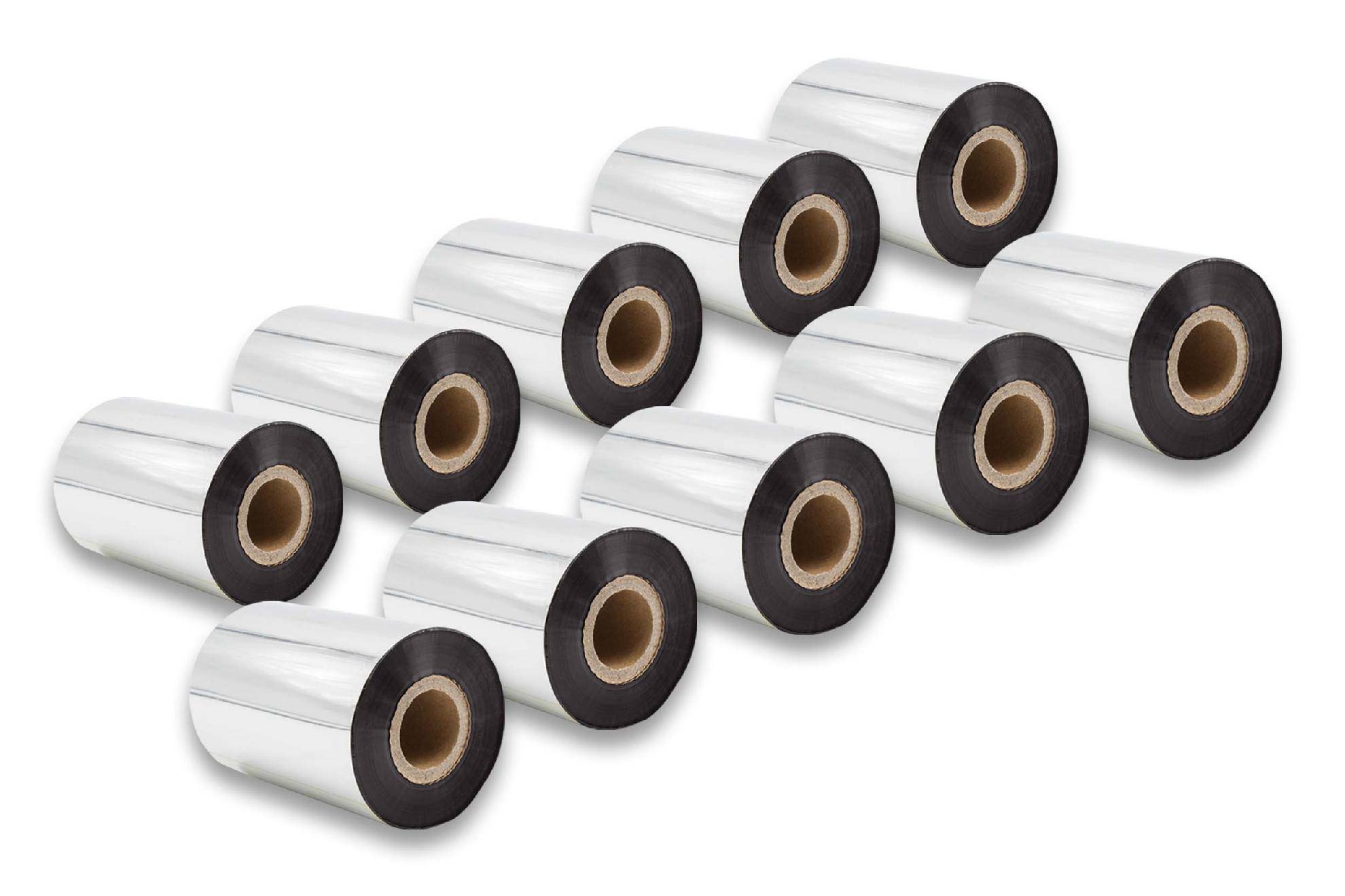 vhbw 10x Thermotransfer-Band kompatibel mit Zebra S-Serie, S600, S4M, Xi110 Drucker Etikettendrucker, Wischfest, 90 mm x 300 m, Wachs-Plus Schwarz