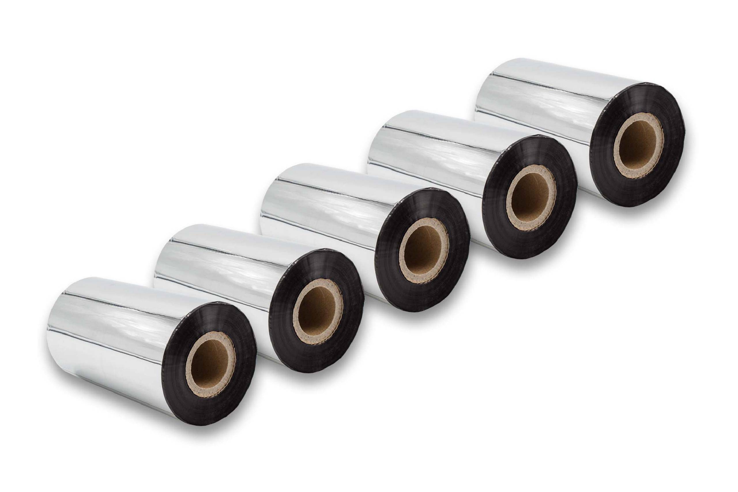 vhbw 5x Thermotransfer-Band kompatibel mit TSC TTP-384M, TTP-366M, TTP-346M Drucker Etikettendrucker, Wischfest, 110 mm x 300 m, Wachs-Plus Schwarz