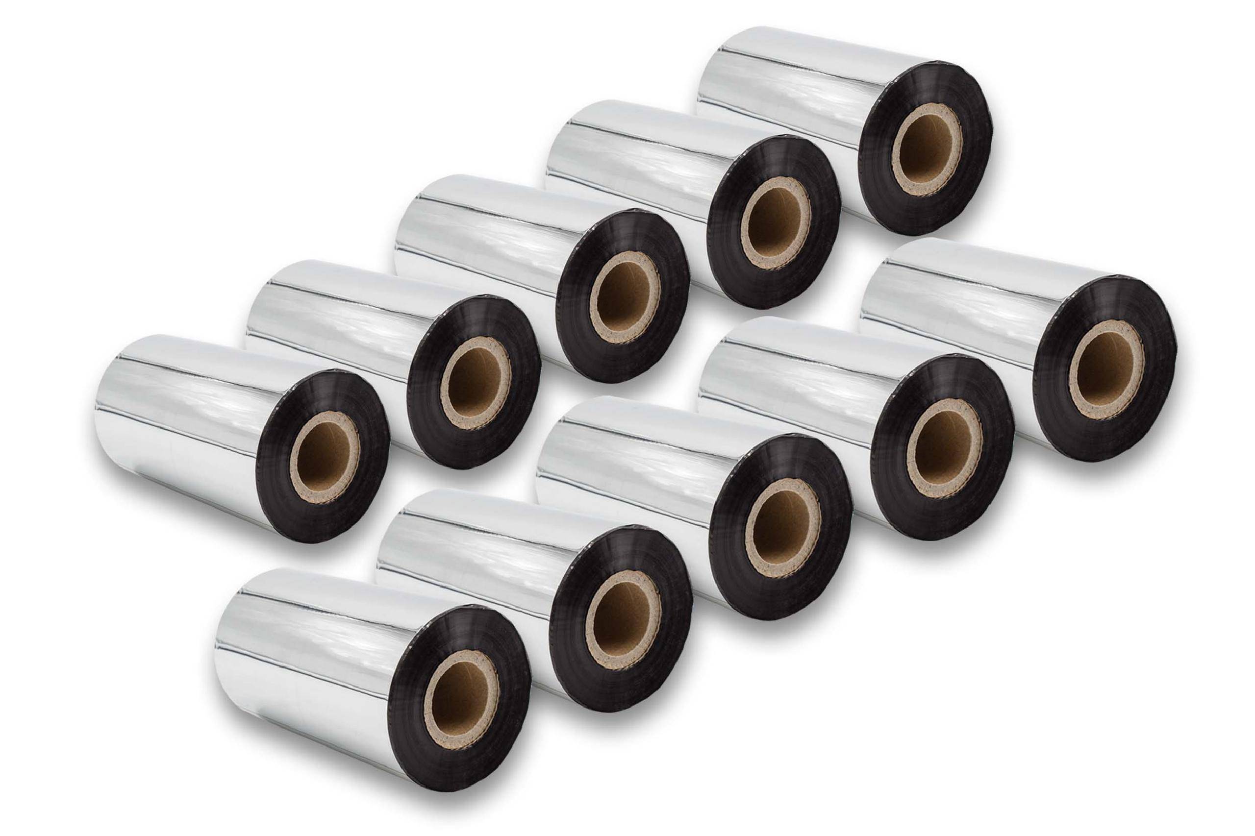 vhbw 10x Thermotransfer-Band kompatibel mit Valentin CV6800 Drucker Etikettendrucker, Wischfest, 110 mm x 300 m, Wachs-Plus Schwarz