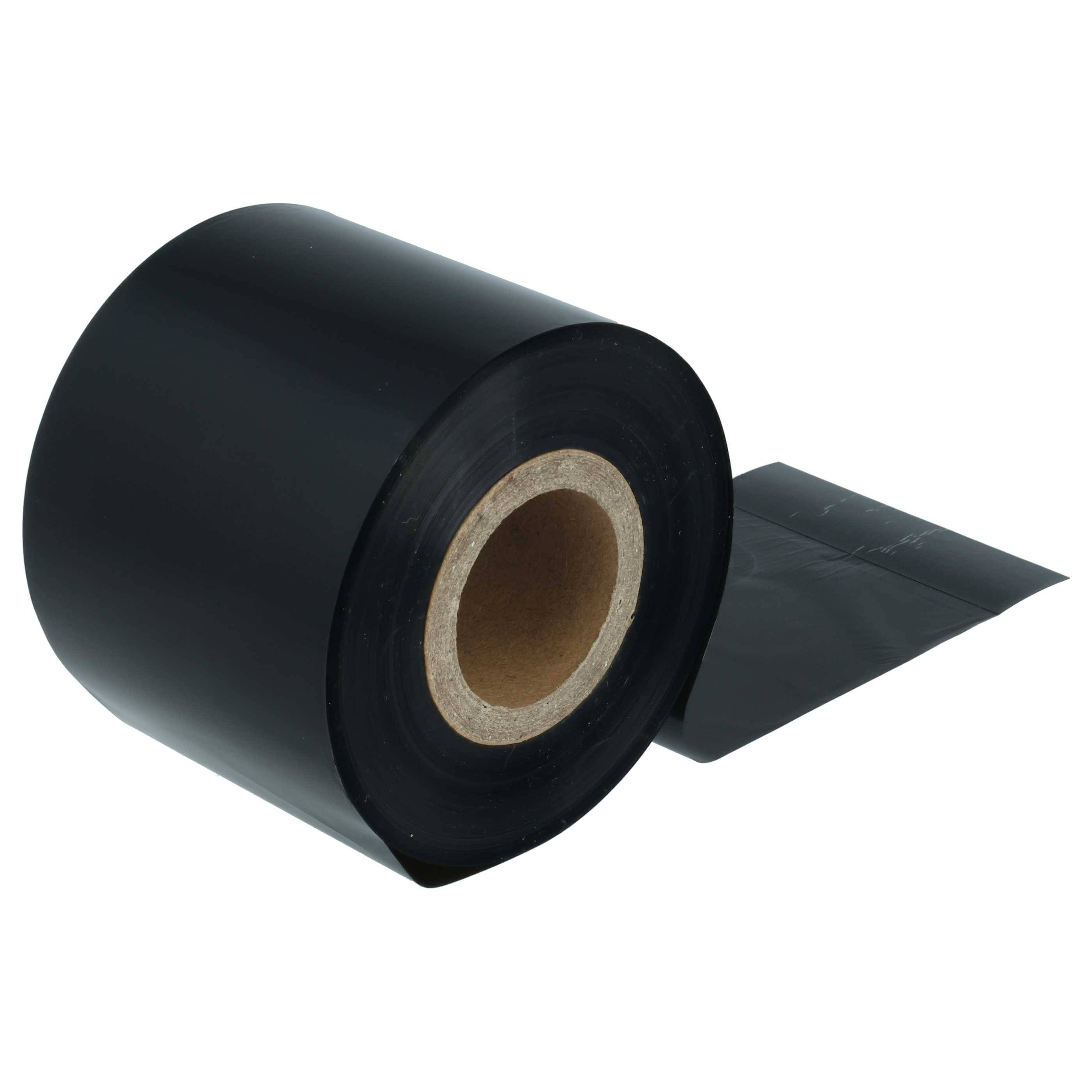 Eine schwarze Rolle Klebeband mit einem abgerollten Streifen auf weißem Hintergrund.
