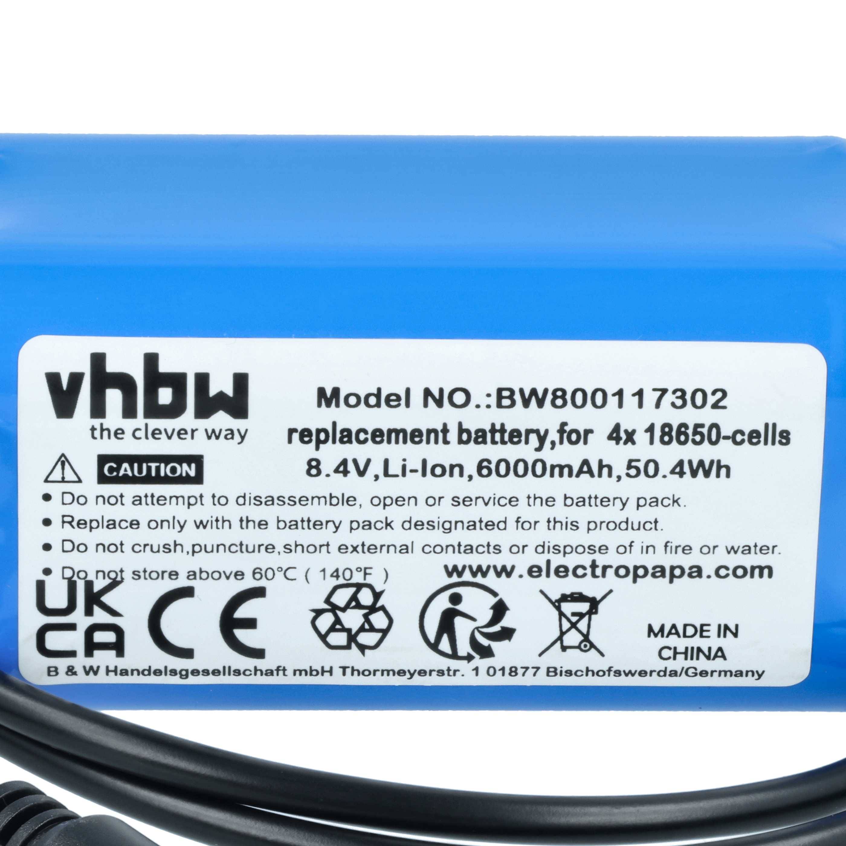 vhbw Akkupack für Fahrradlampen (6 Ah, 8,4 V, Li-Ion)