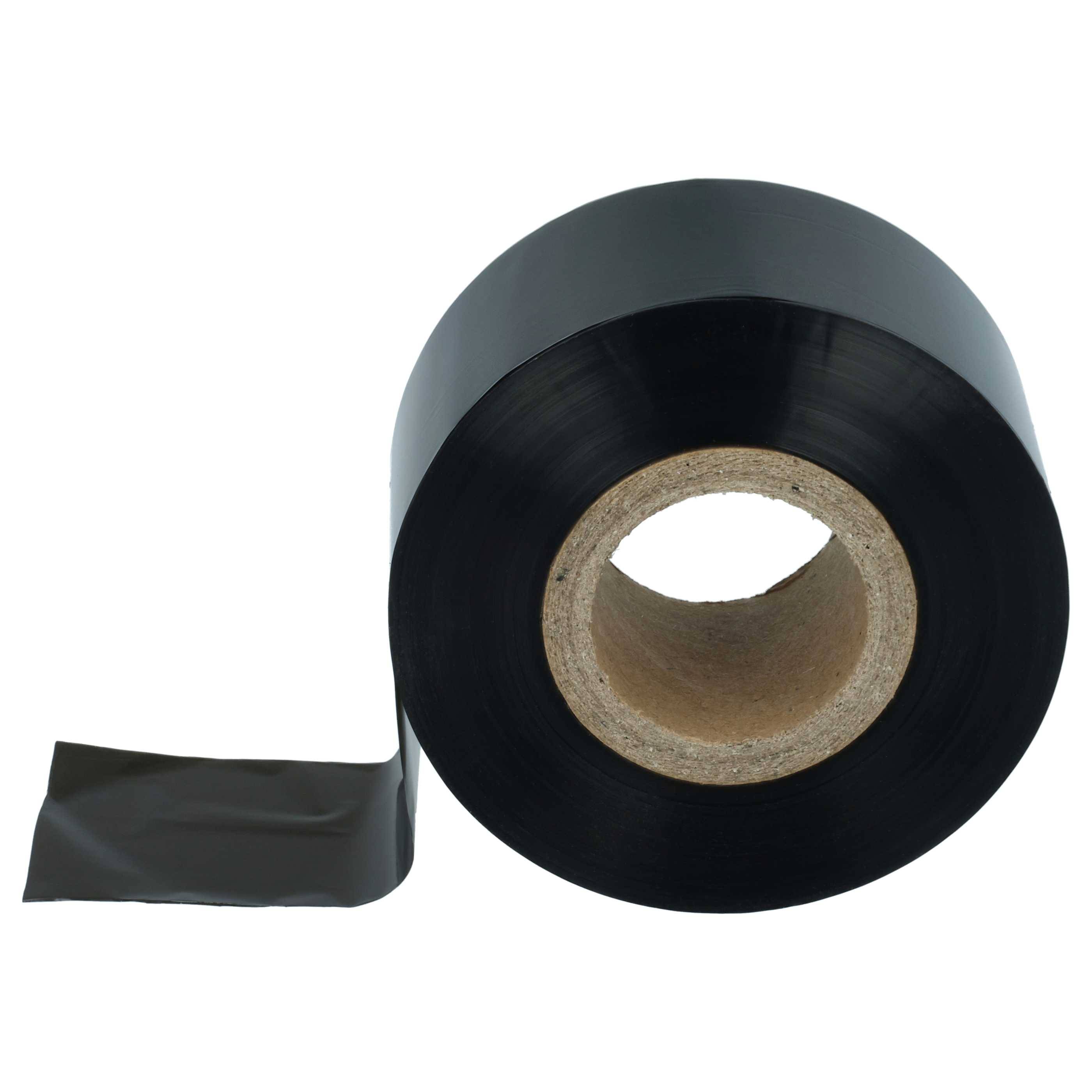Große schwarze Rolle Klebeband mit einem lockeren Streifen, der sich auf weißem Hintergrund nach außen erstreckt.