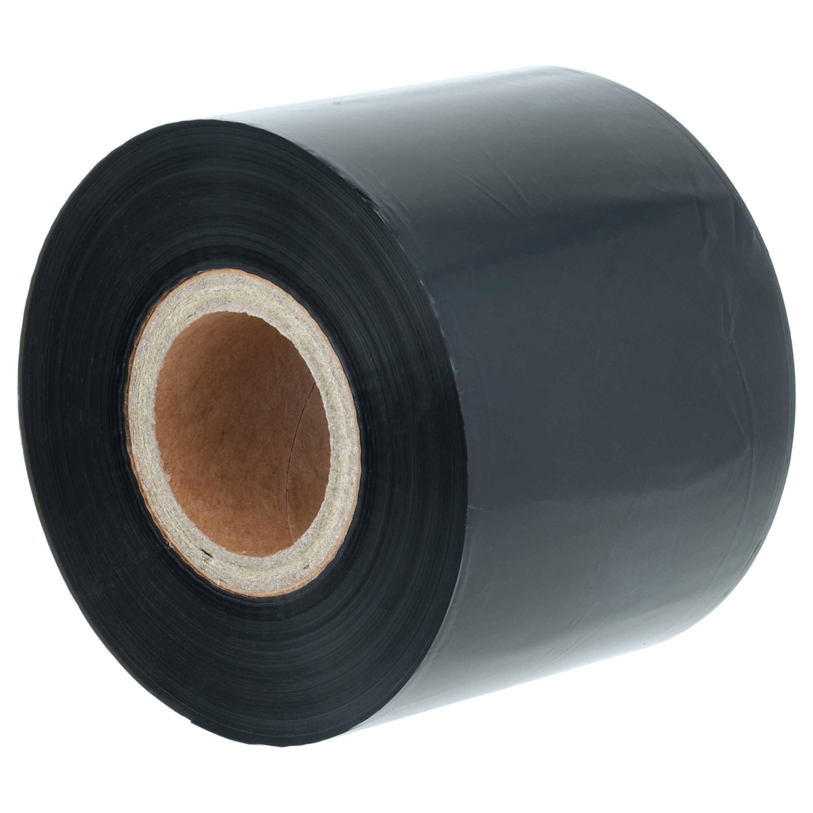 Eine große Rolle schwarzes Klebeband steht aufrecht, wobei der innere Pappkern sichtbar ist.