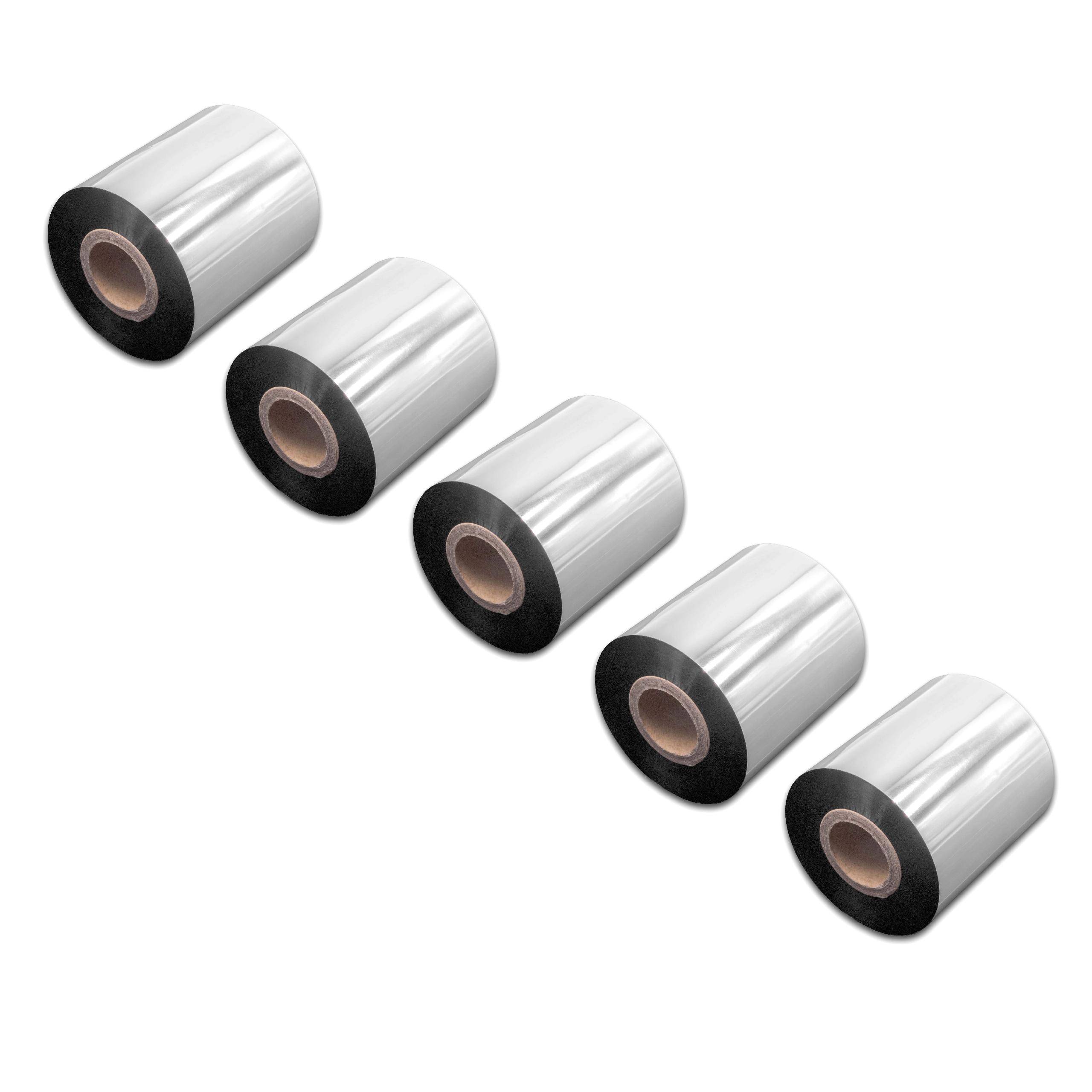 vhbw 5x Thermotransfer-Band kompatibel mit TSC TTP-384M, TTP-366M, TTP-368MT Drucker Etikettendrucker, Wischfest, 70 mm x 300 m, Wachs Harz Schwarz