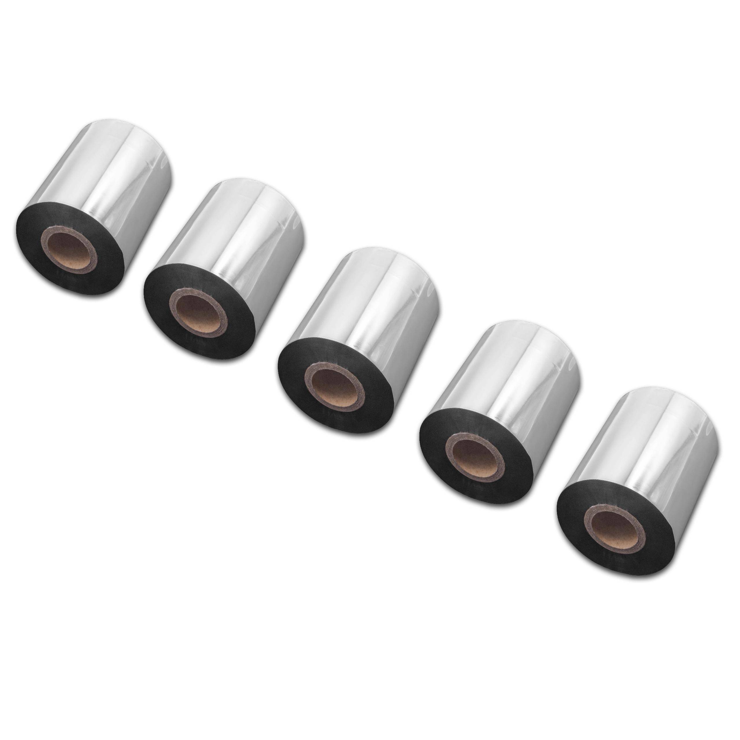 vhbw 5x Thermotransfer-Band kompatibel mit TSC TTP-268M, TTP-2610MT Drucker Etikettendrucker, Wischfest, 80 mm x 300 m, Wachs Harz Schwarz