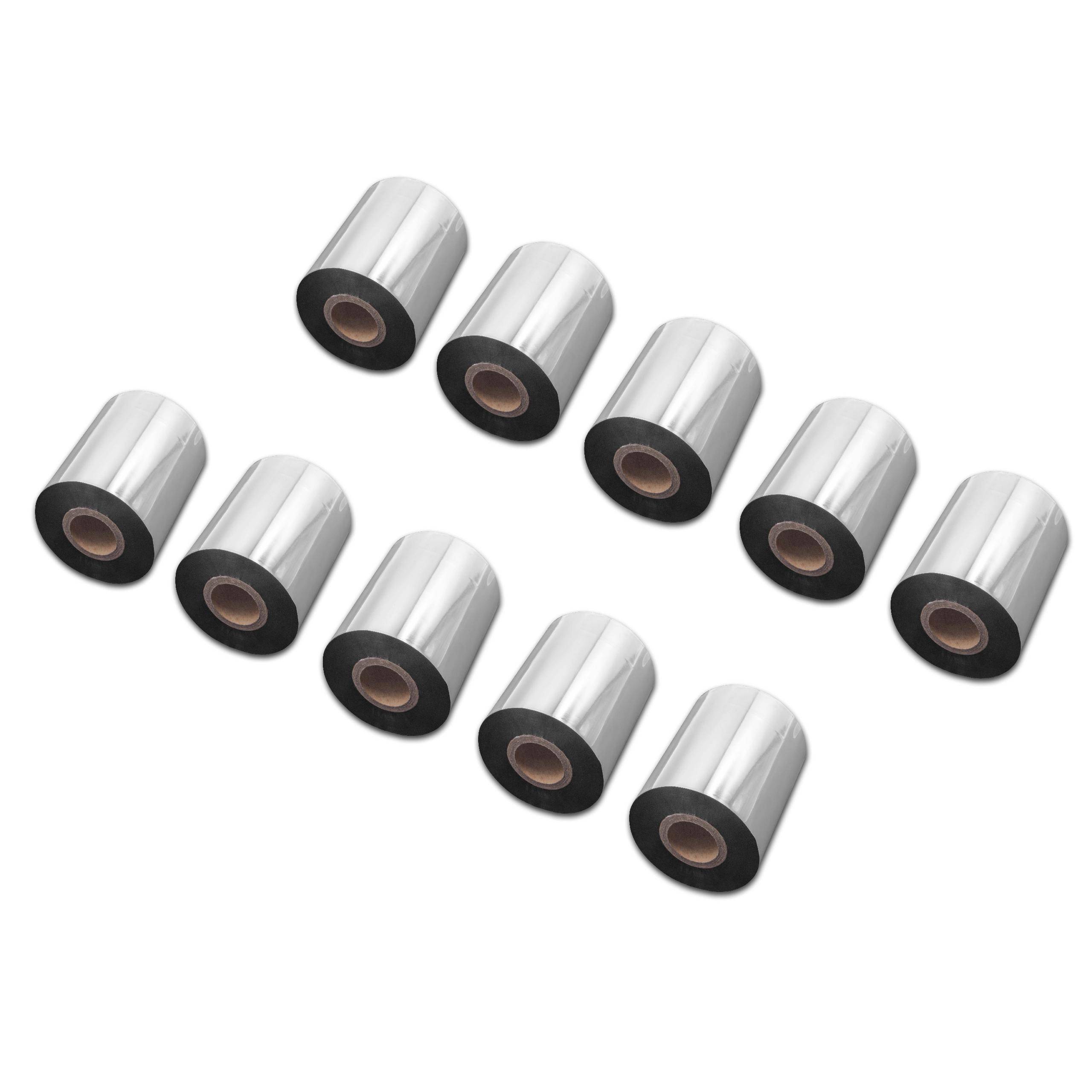 vhbw 10x Thermotransfer-Band kompatibel mit TSC TTP-384M, TTP-366M, TTP-368MT Drucker Etikettendrucker, Wischfest, 80 mm x 300 m, Wachs Harz Schwarz