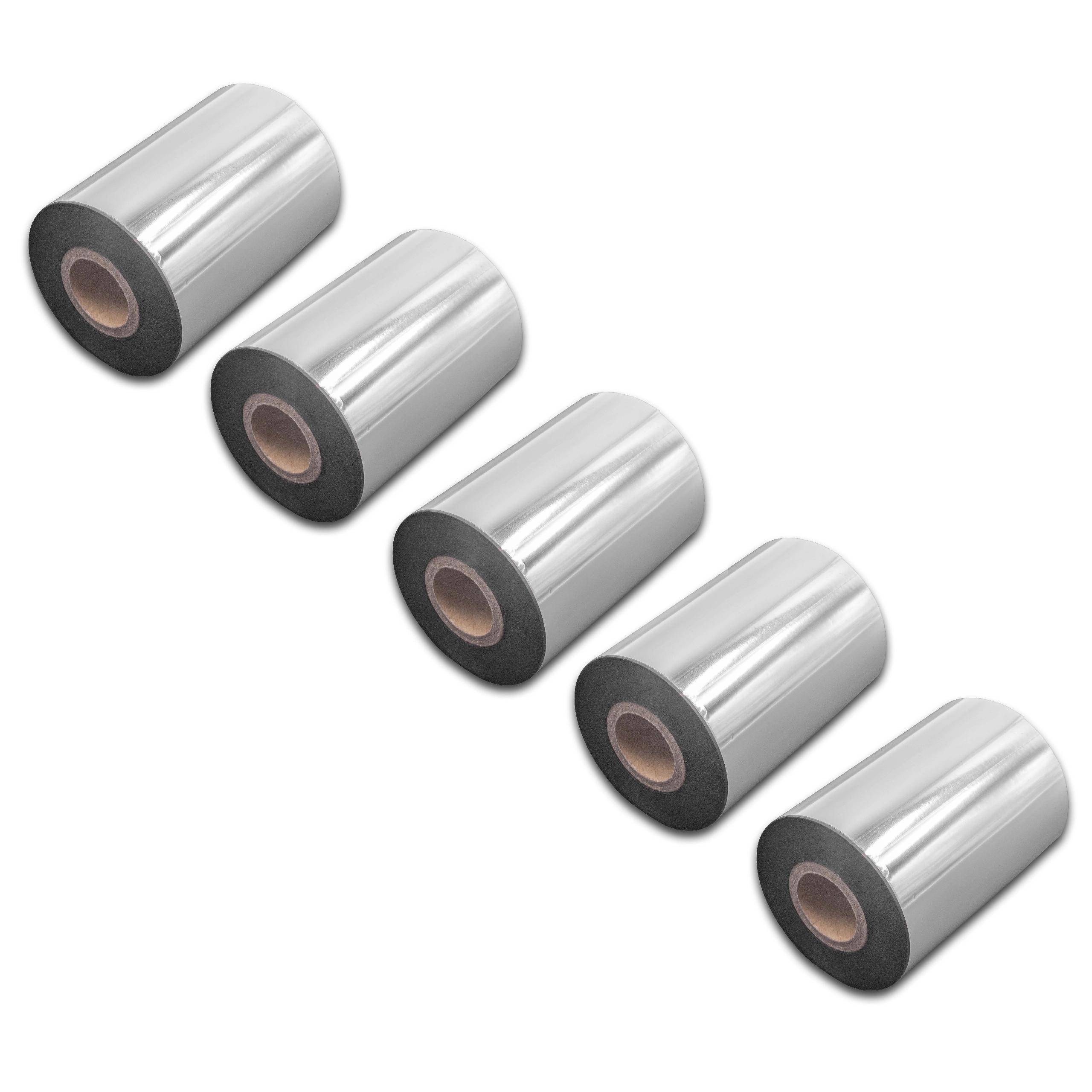 vhbw 5x Thermotransfer-Band kompatibel mit Sato CL6NX, CL4NX Drucker Etikettendrucker, Wischfest, 90 mm x 300 m, Wachs Harz Schwarz