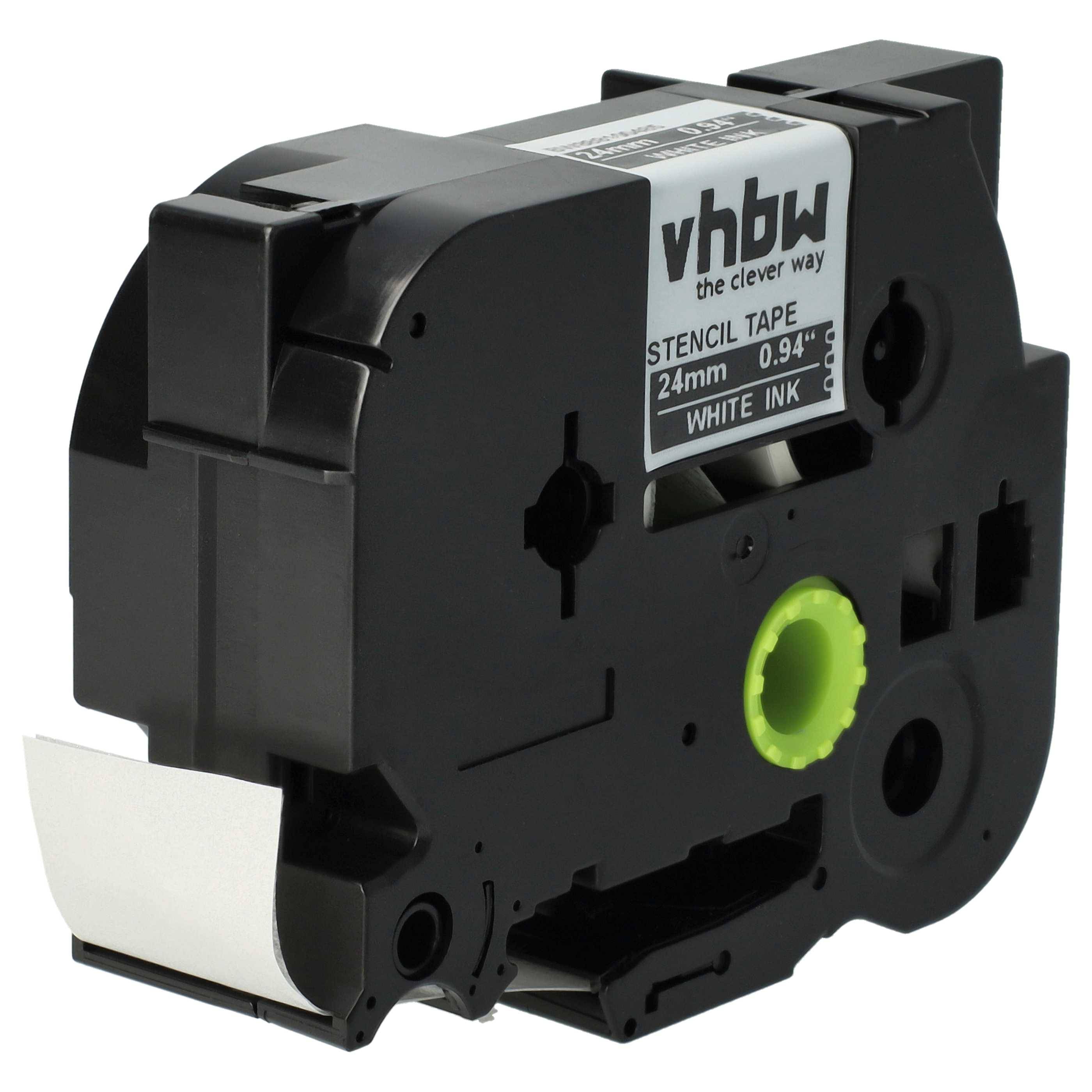 vhbw Schablonenband 24 mm kompatibel mit Brother PT 2480, 2470, 1230PC, 2460, 2420PC, 2430PC Beschriftungsgeräte - Weiß auf Transparent