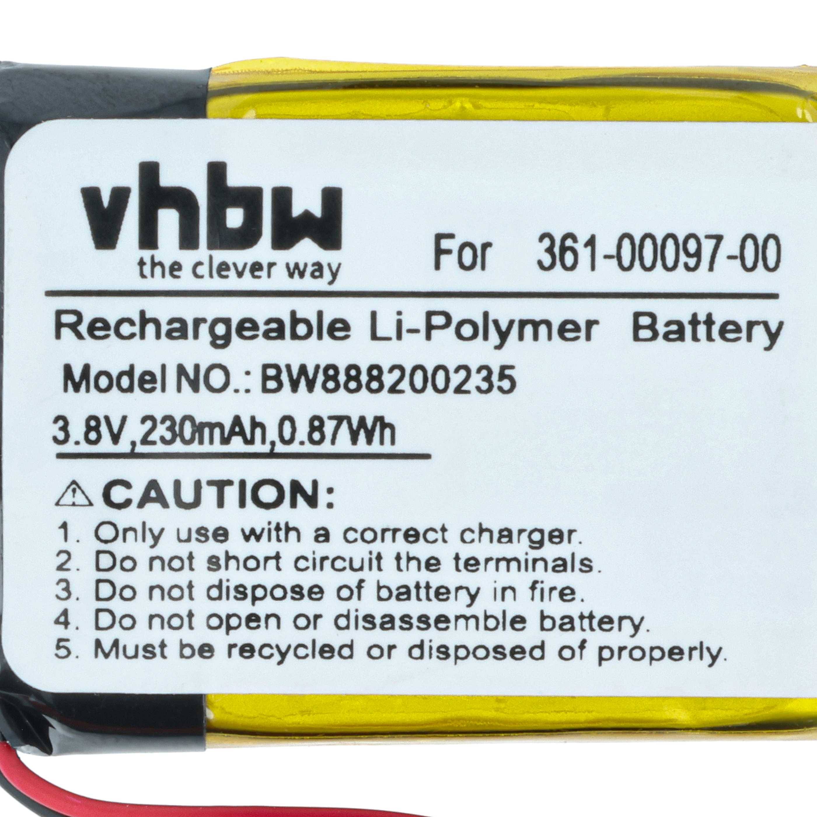 vhbw Akku kompatibel mit Garmin Approach S62, S60 Smartwatch Uhr Fitnessarmband (230 mAh, 3,7 V, Li-Polymer)