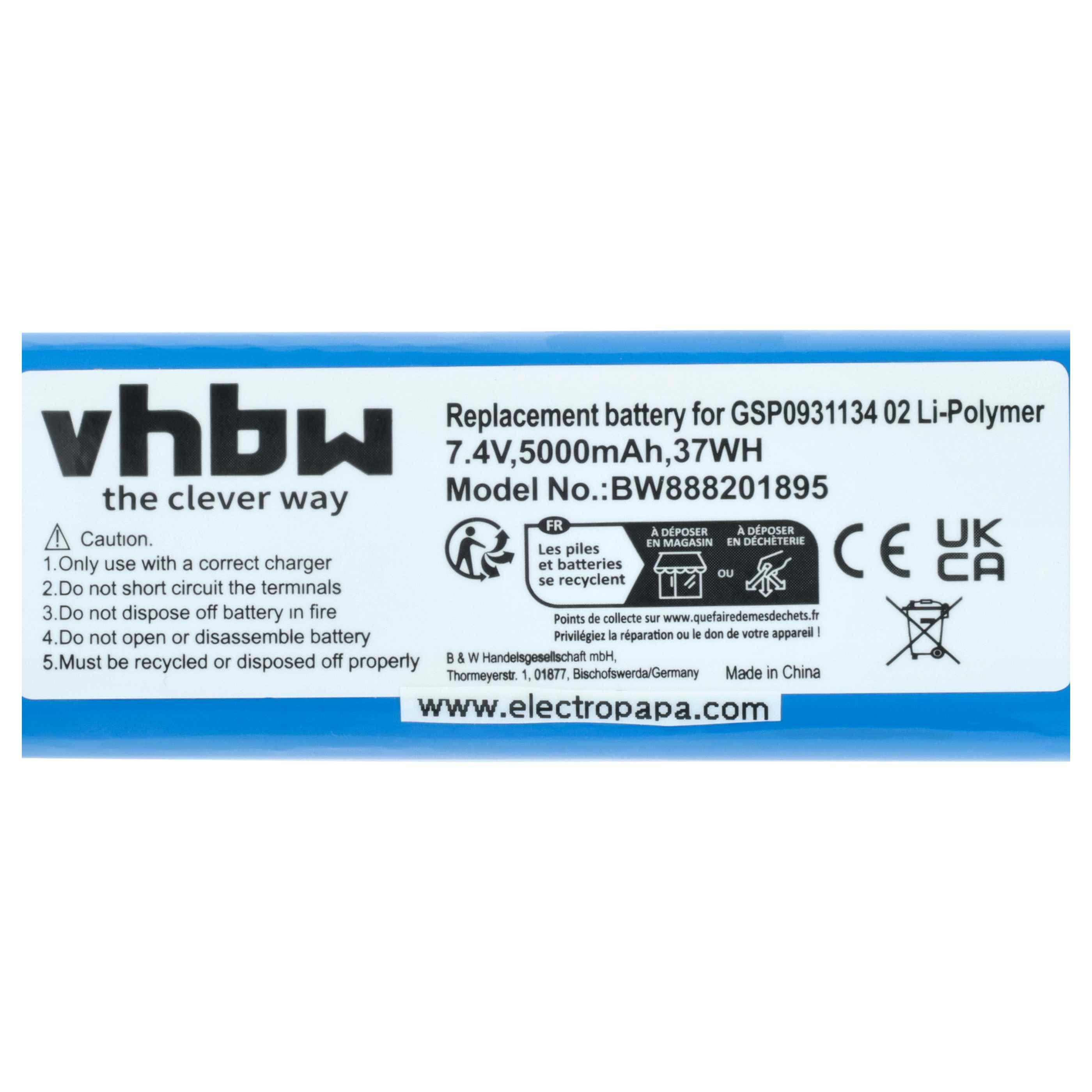 vhbw Akku Ersatz für JBL GSP0931134 02 | für Lautsprecher Boxen Speaker (5000 mAh, 7,4 V, Li-Polymer)
