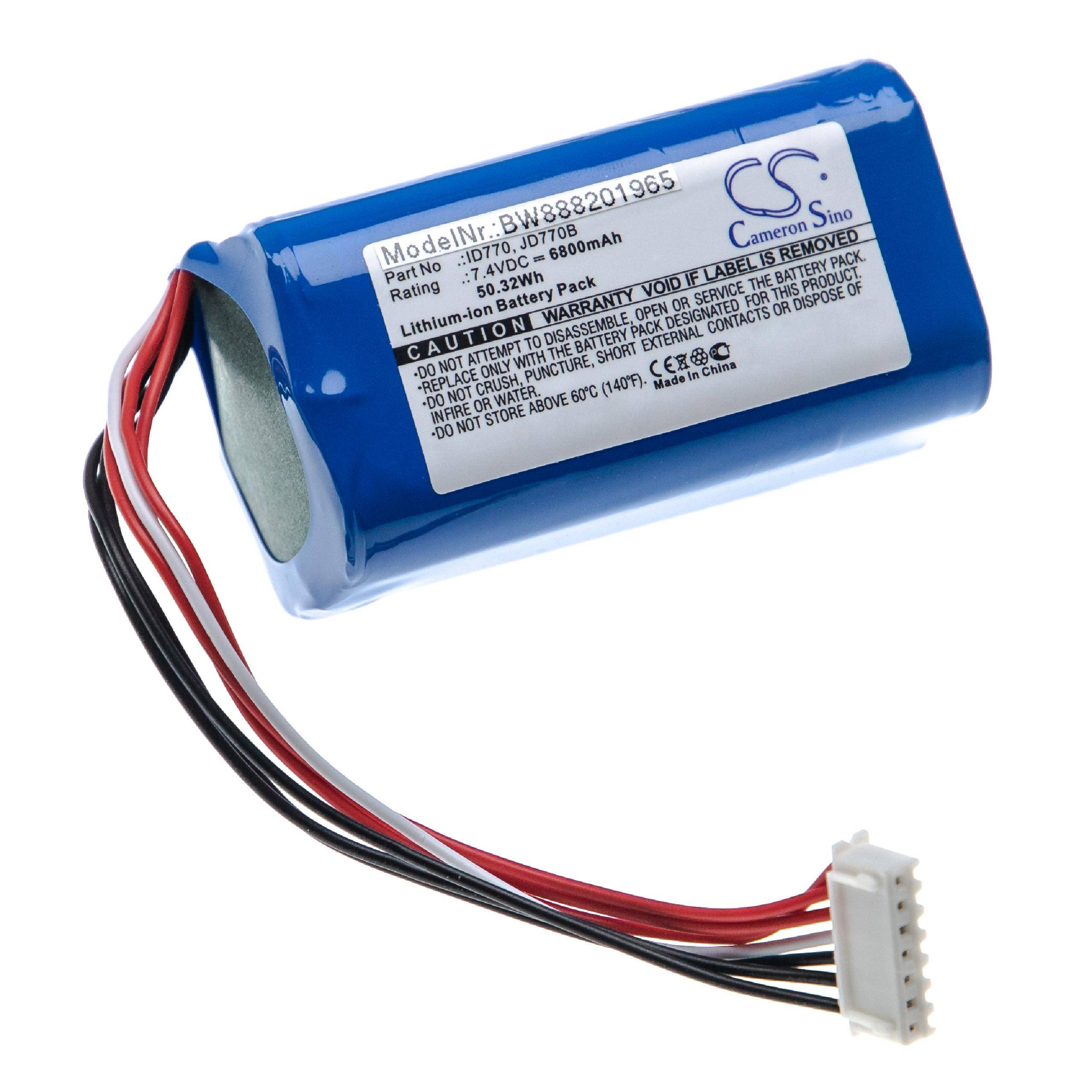 Eine blaue Lithium-Ionen-Batterie mit mehreren Drähten und einem Steckverbinder, gekennzeichnet mit 